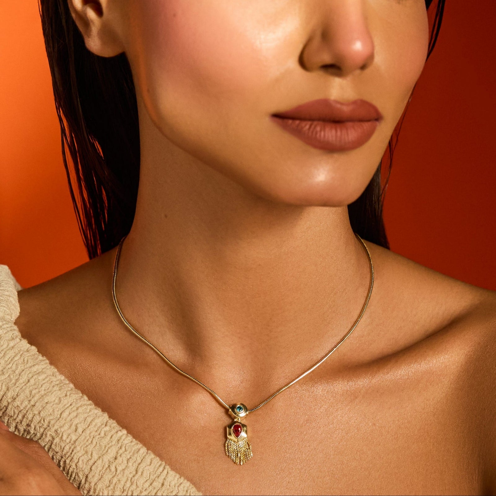 Fringe Drop Gold Plated Silver Pendant Necklace