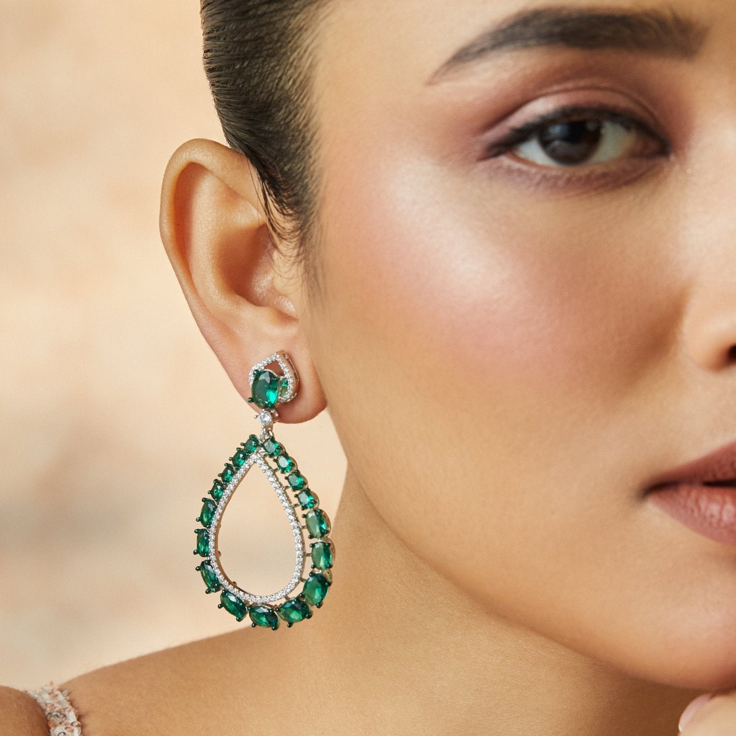 Emeraude Luxe Silver Dangle Earrings