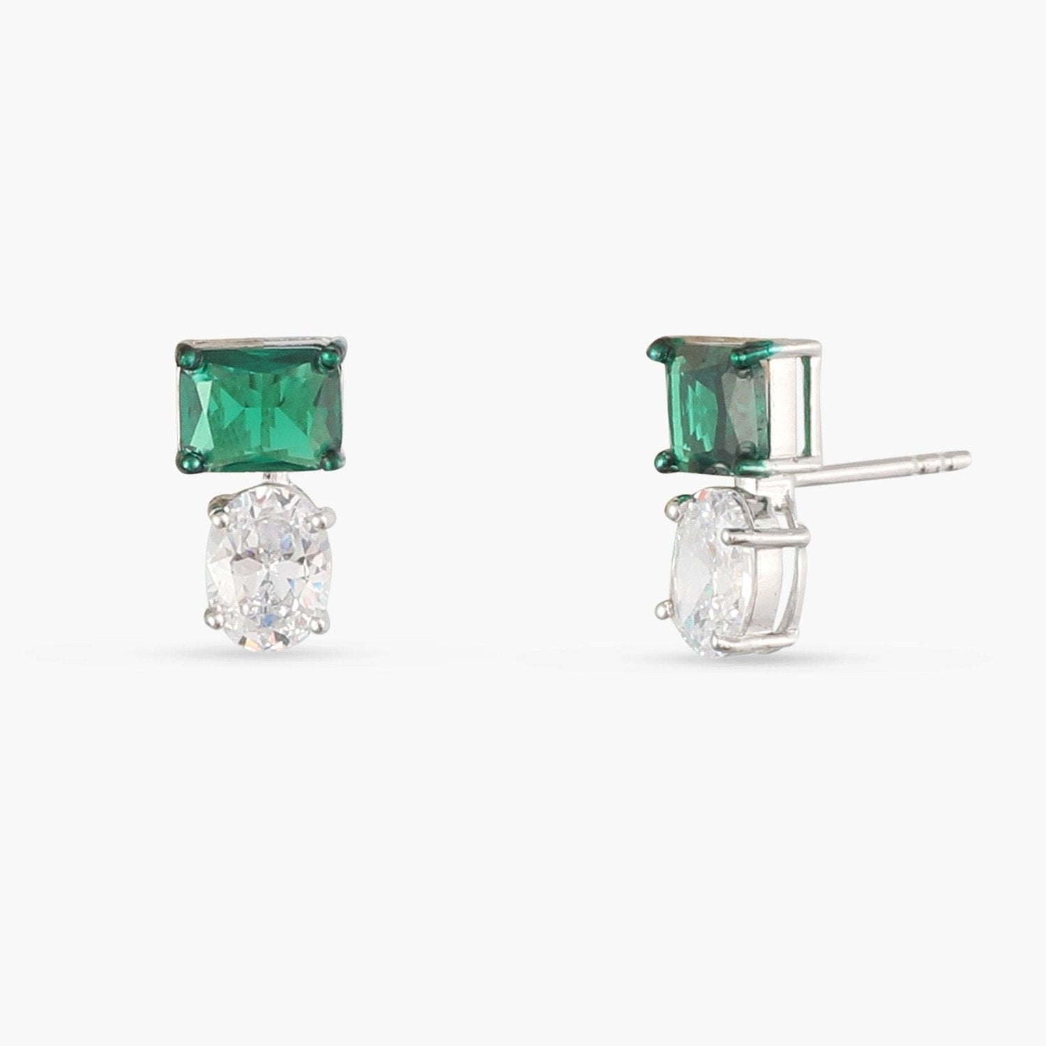 Emeraude Elegance Silver Stud Earrings
