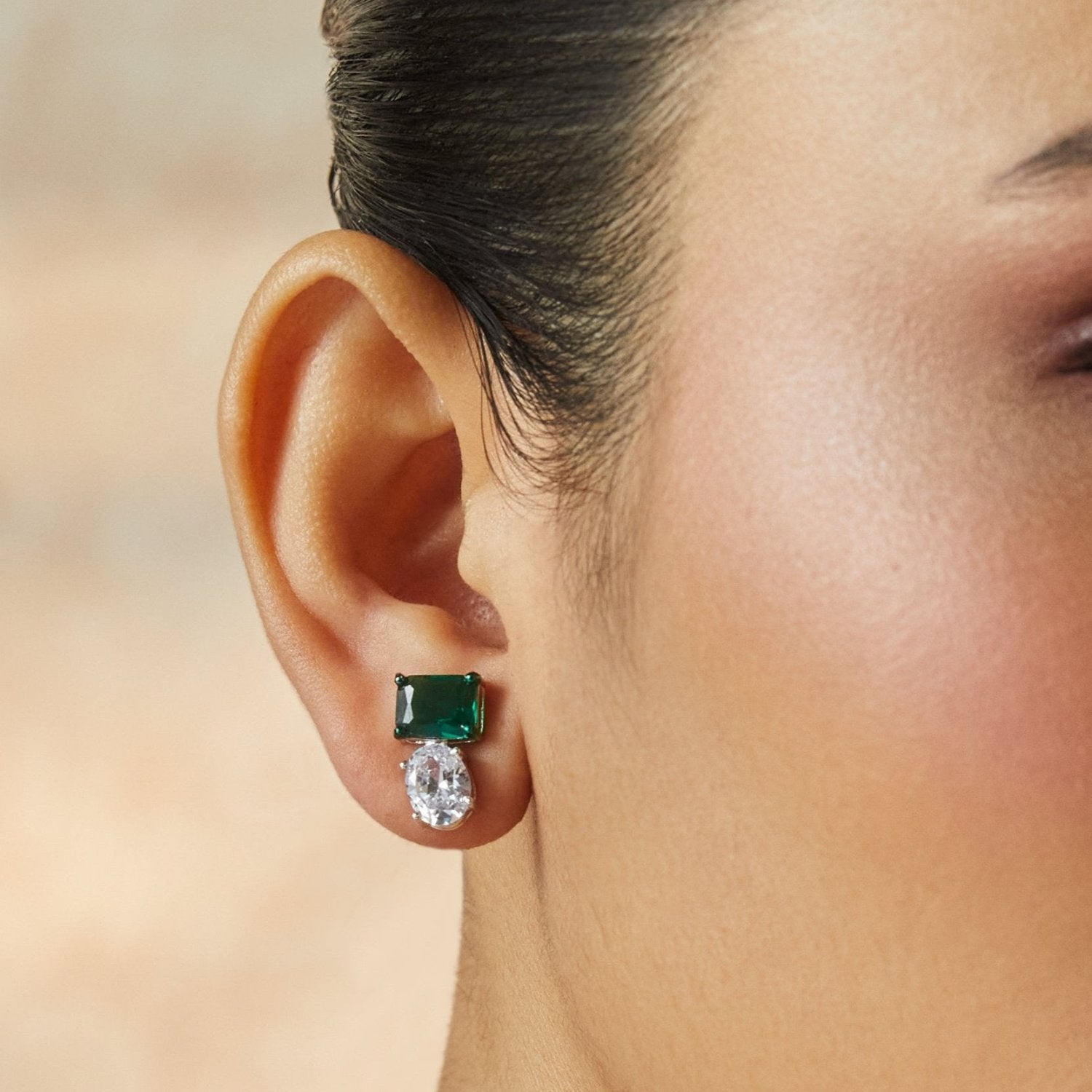 Emeraude Elegance Silver Stud Earrings