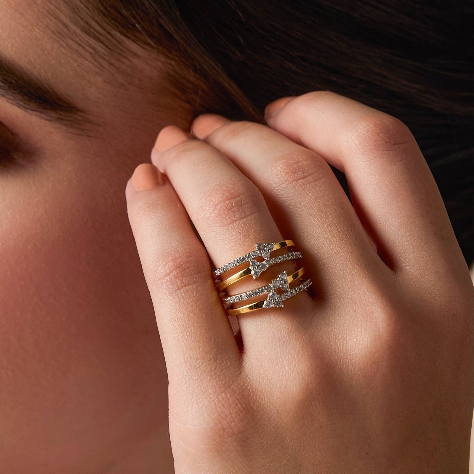 Strata Stacked CZ Silver Ring