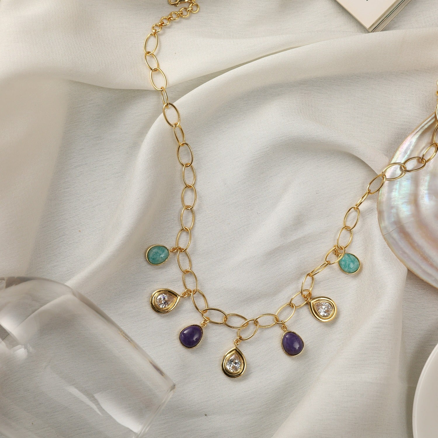 Moroccan Blue Statement Silver Necklace