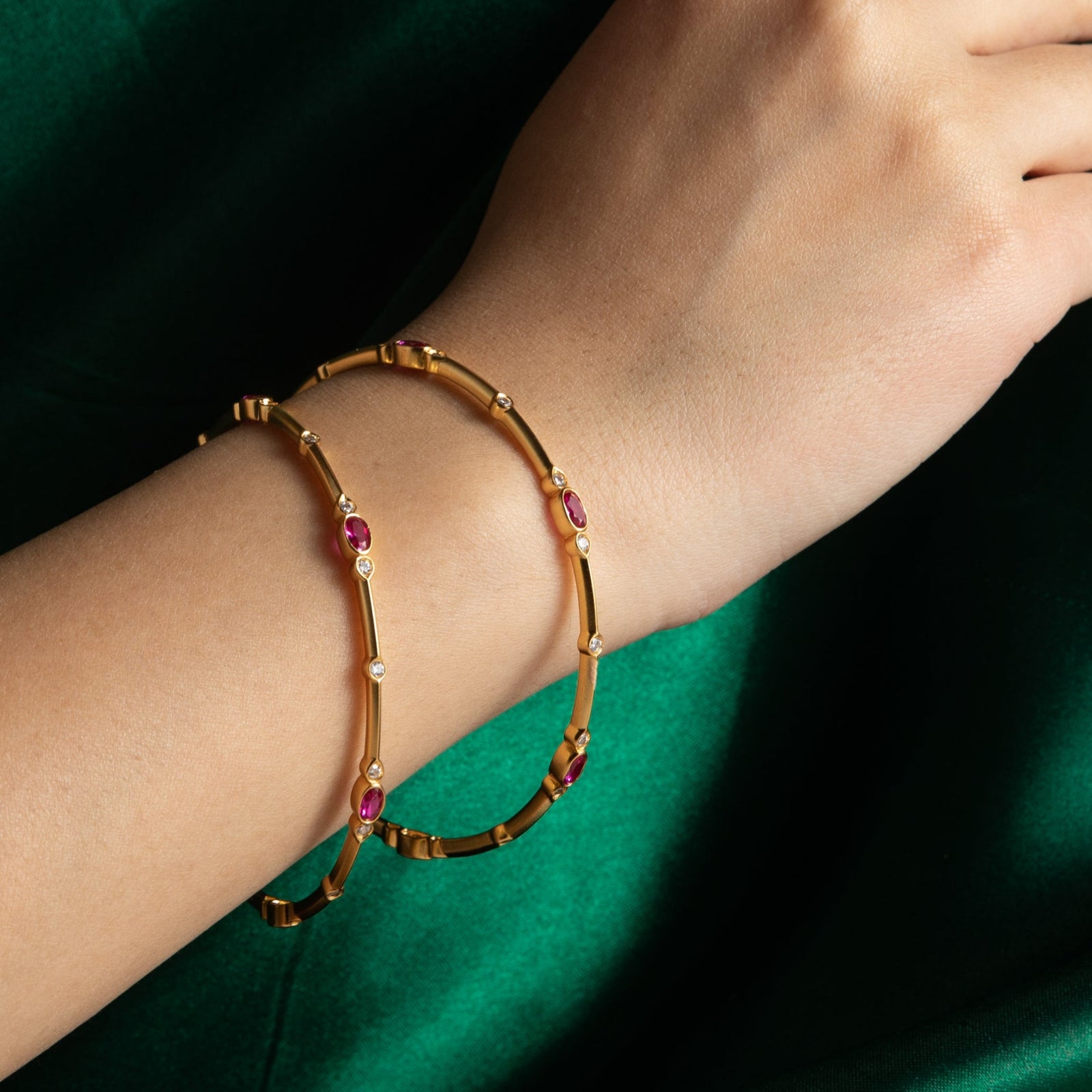 Nyra Modern Red CZ Silver Bangles