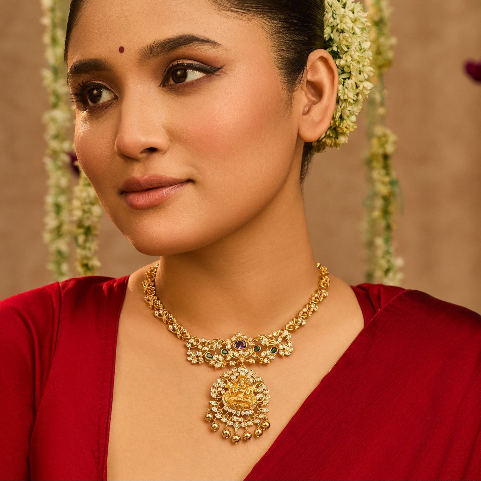 Hartalika Lakshmi CZ Silver Necklace