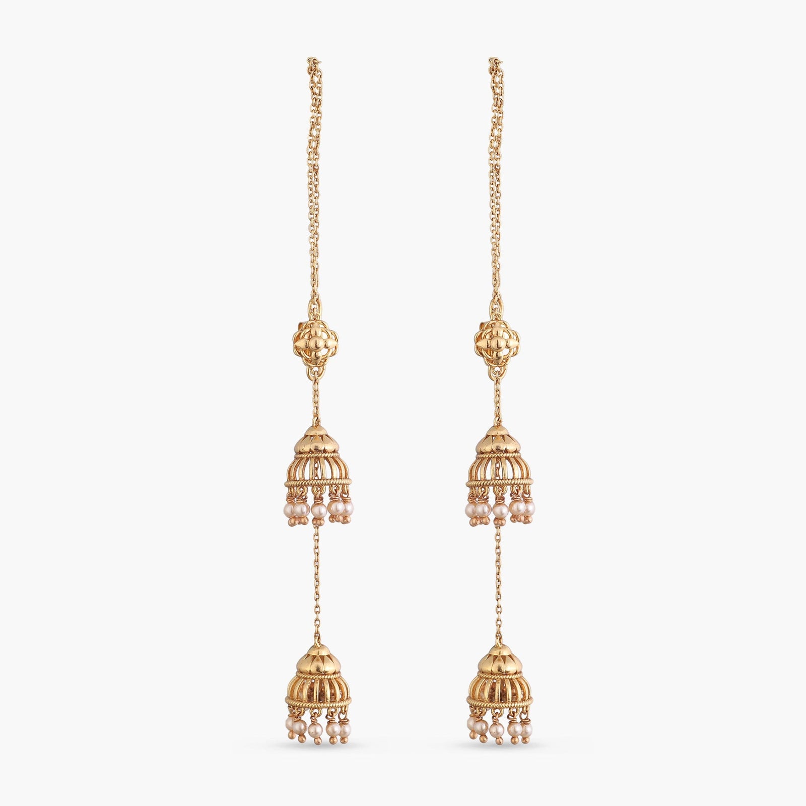 Arpita Antique Threader Silver Jhumka Earrings