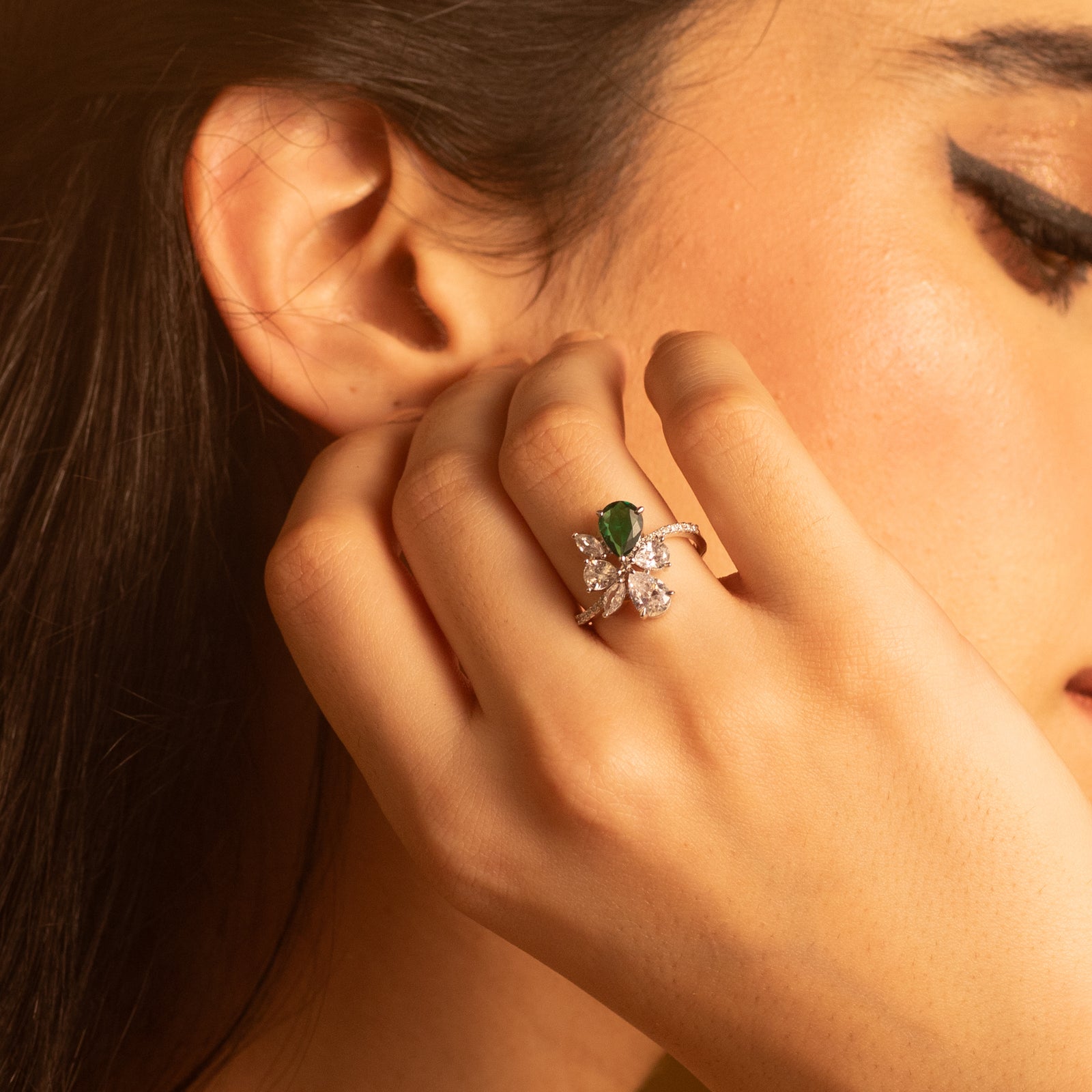 Orya Floral CZ Silver Ring