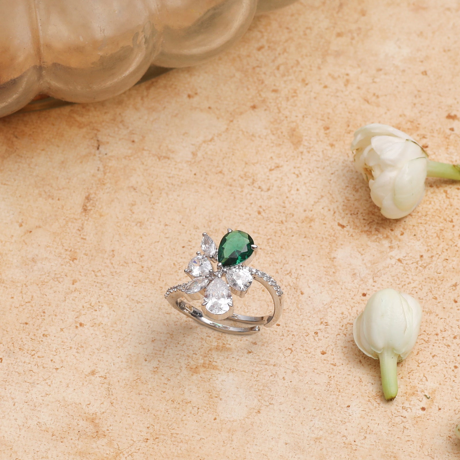 Orya Floral CZ Silver Ring