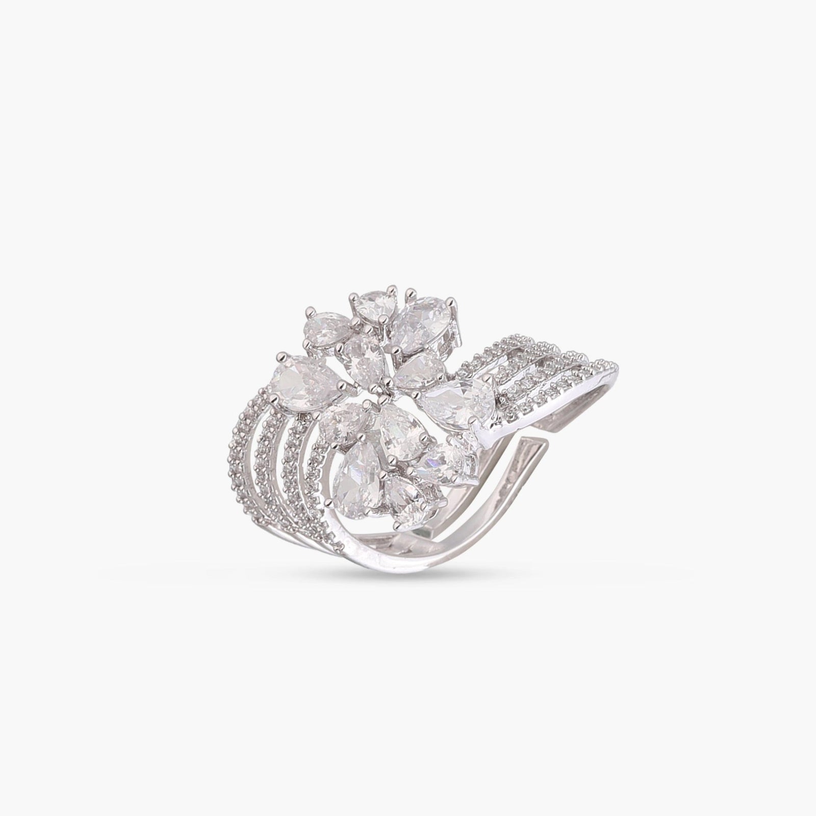Lira Detailed CZ Cocktail Silver Ring
