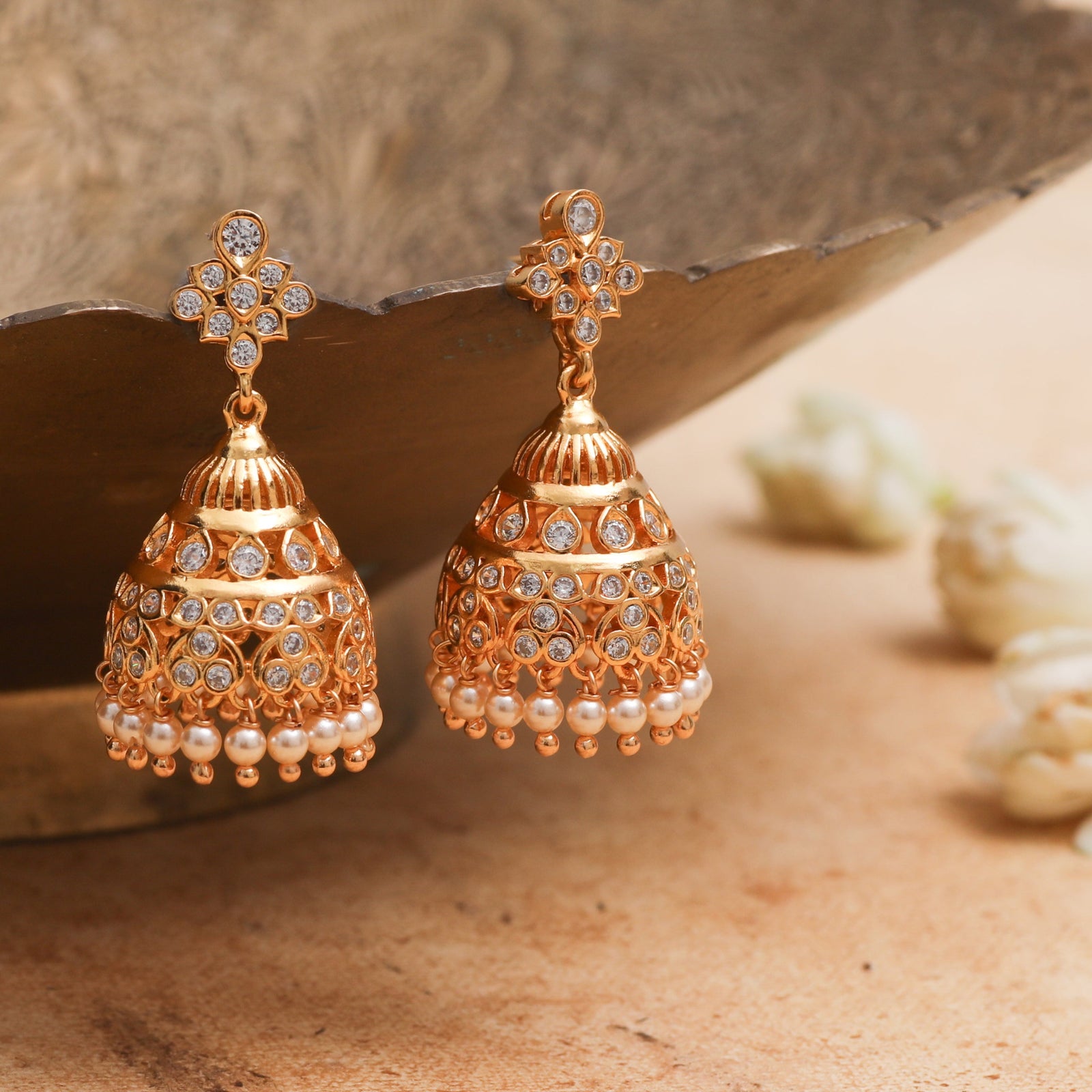 Veyna CZ Silver Jhumka Earrings