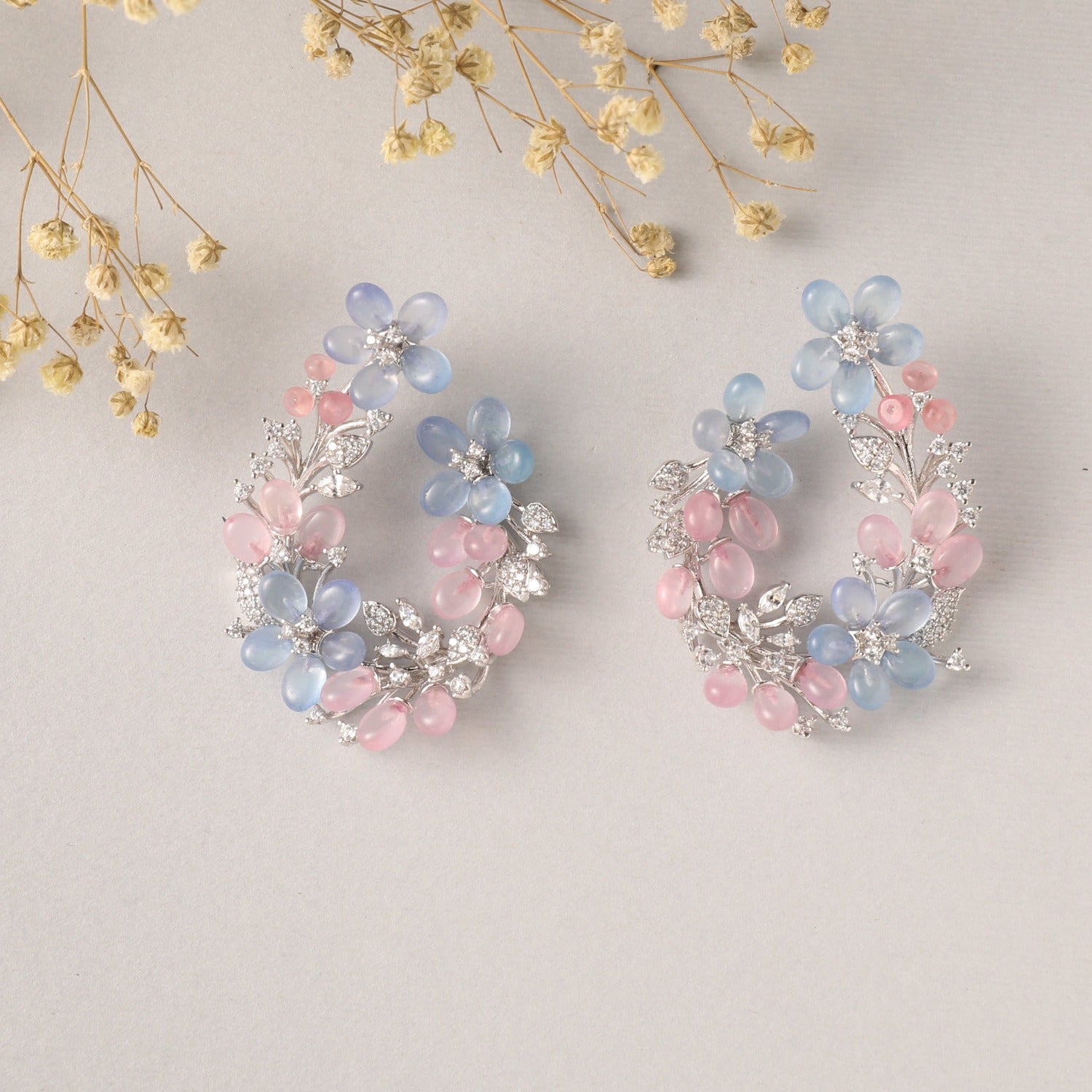 Floral wreath CZ Front-Back Hoop Earrings