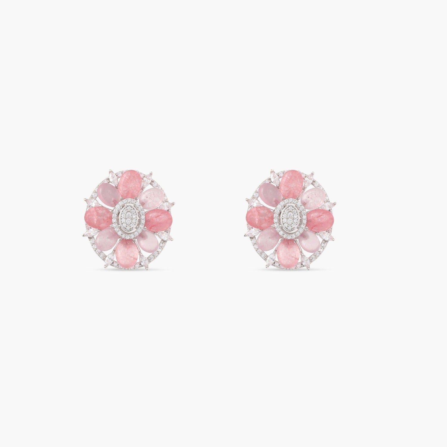 Pink Floral CZ Stud Earrings
