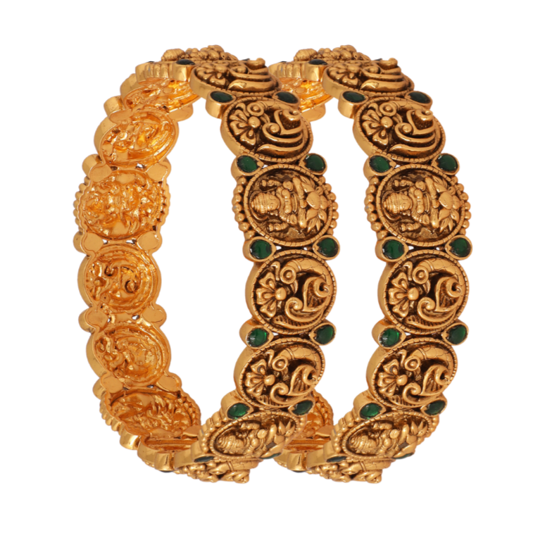 Peacock Temple Classic Kempu Silver Bangles