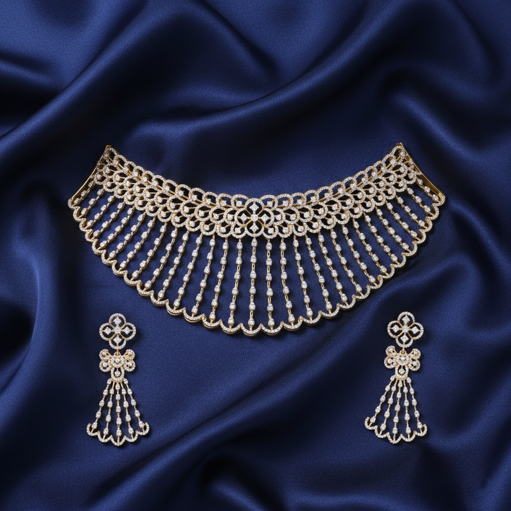 Punya American Diamond Silver Choker Set