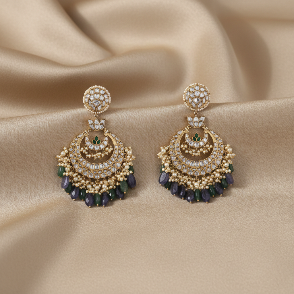 Sarika Jadau Polki Silver Earrings