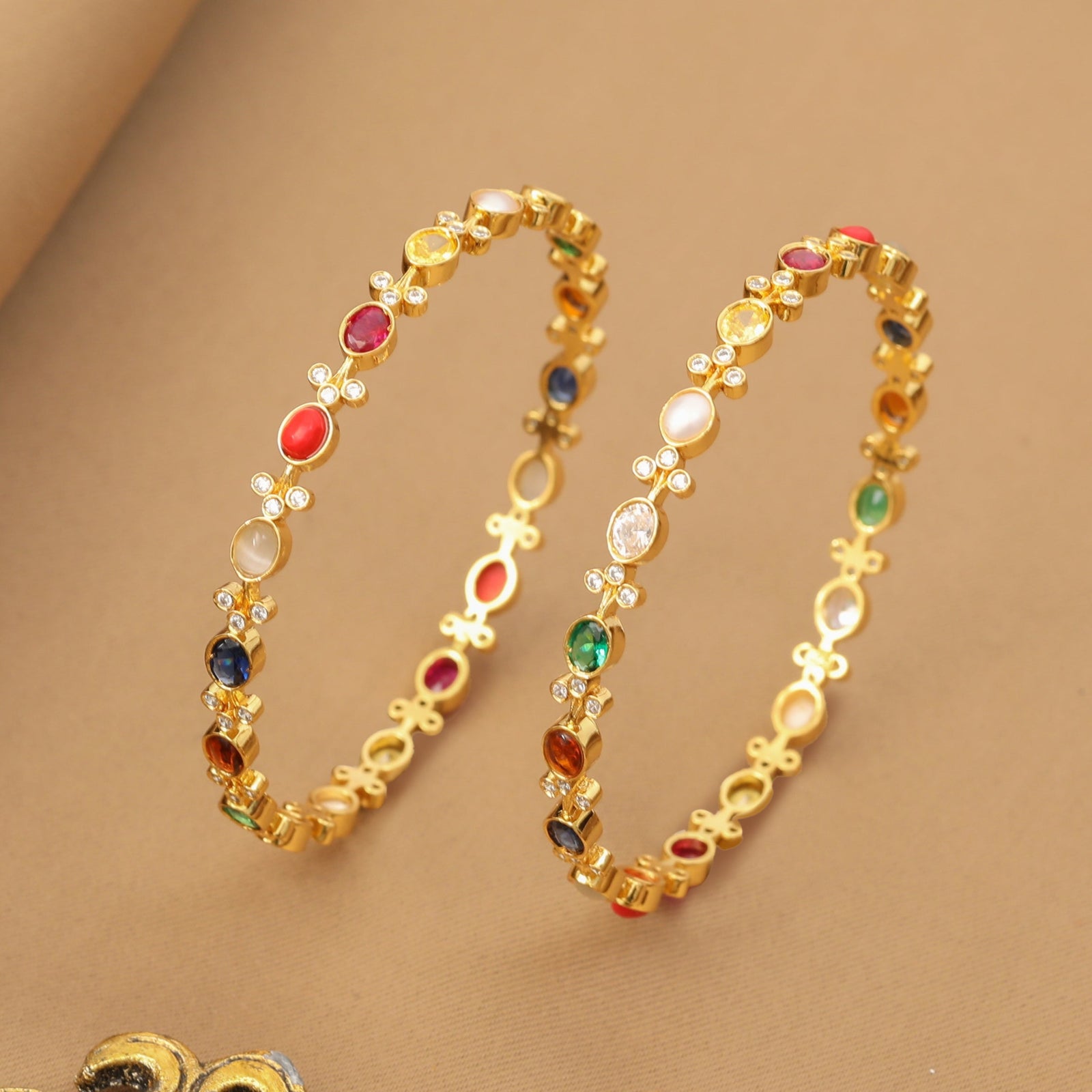 Shimmering Elegance Navaratna Silver Bangles