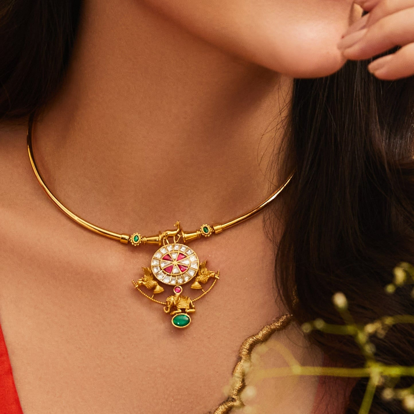 Indian Fables Antique Gold Finish Silver Necklace