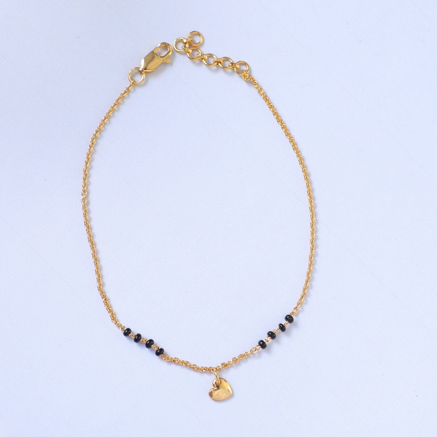 Elegant Heart Silver Black Bead Bracelet