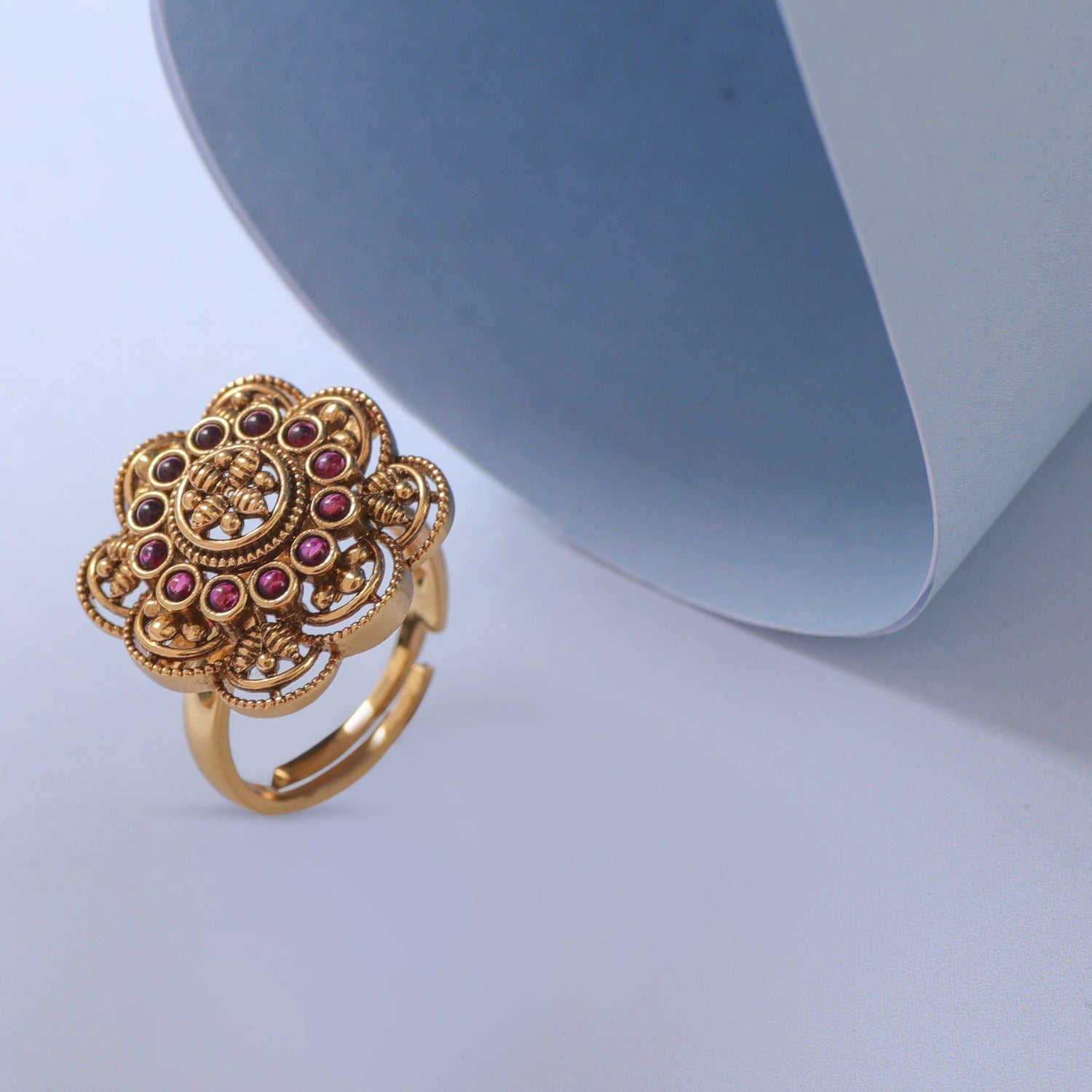 Swara Square Floral Silver Ring