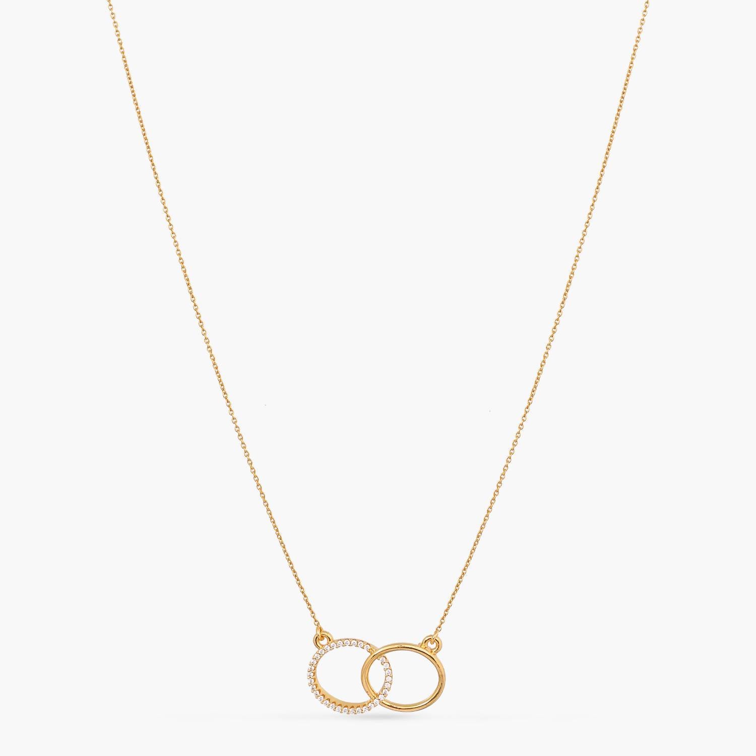 Double Ring Charm CZ Delicate Silver Pendant Necklace