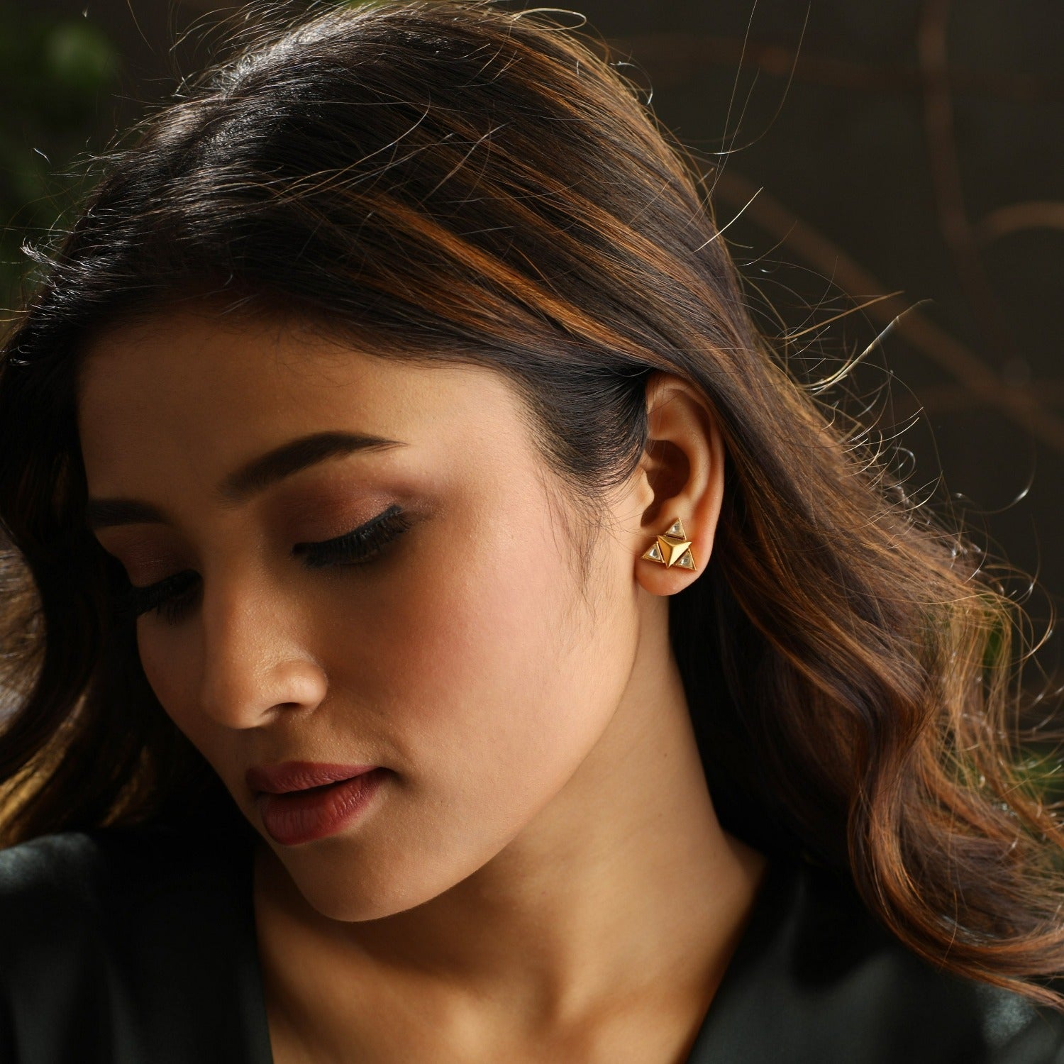 Pyramid Minimal Silver Stud Earrings