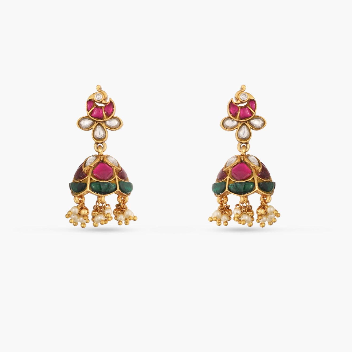 Diya Kempu Jadau Silver Jhumka Earrings