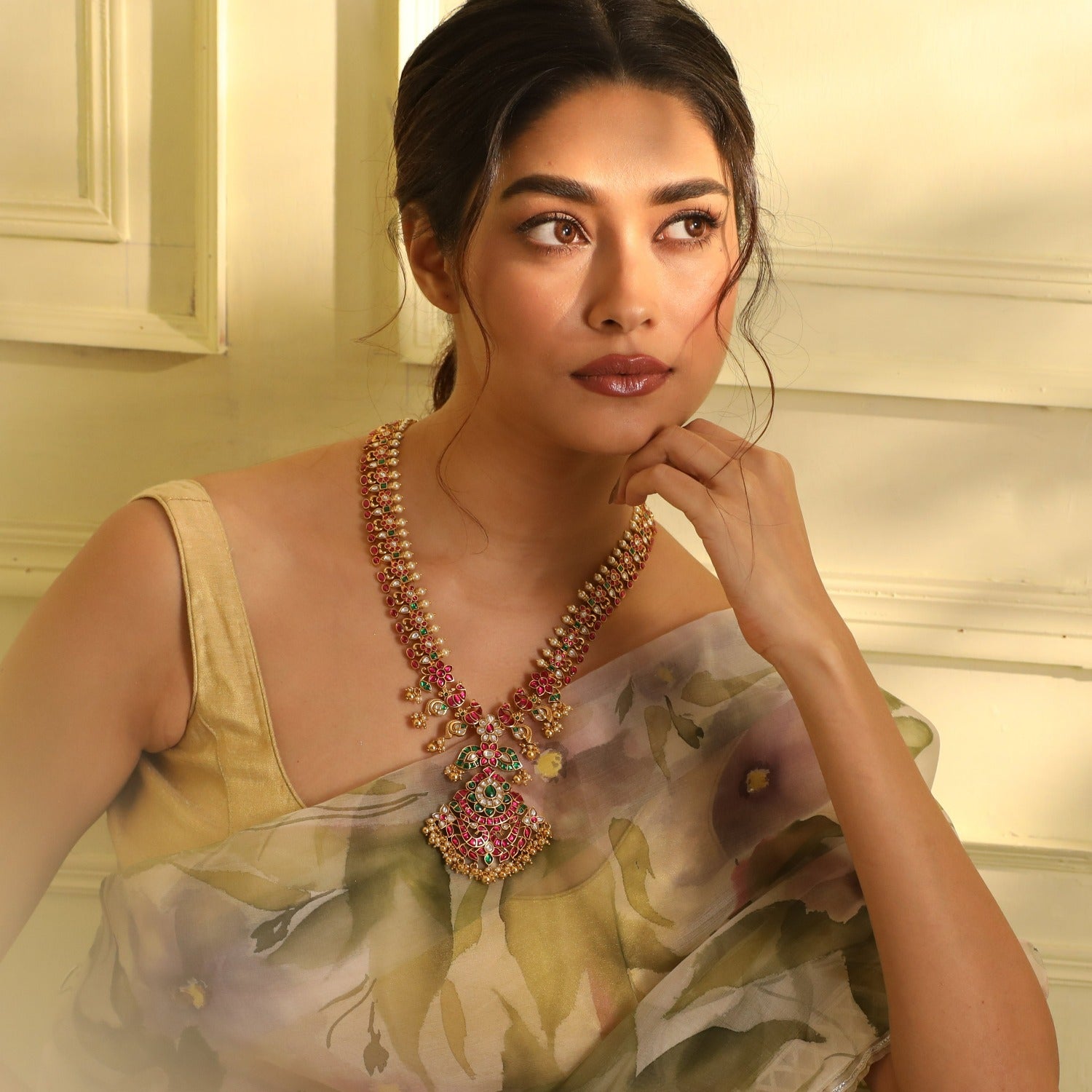 Bhaskari Jadau Silver Long Necklace