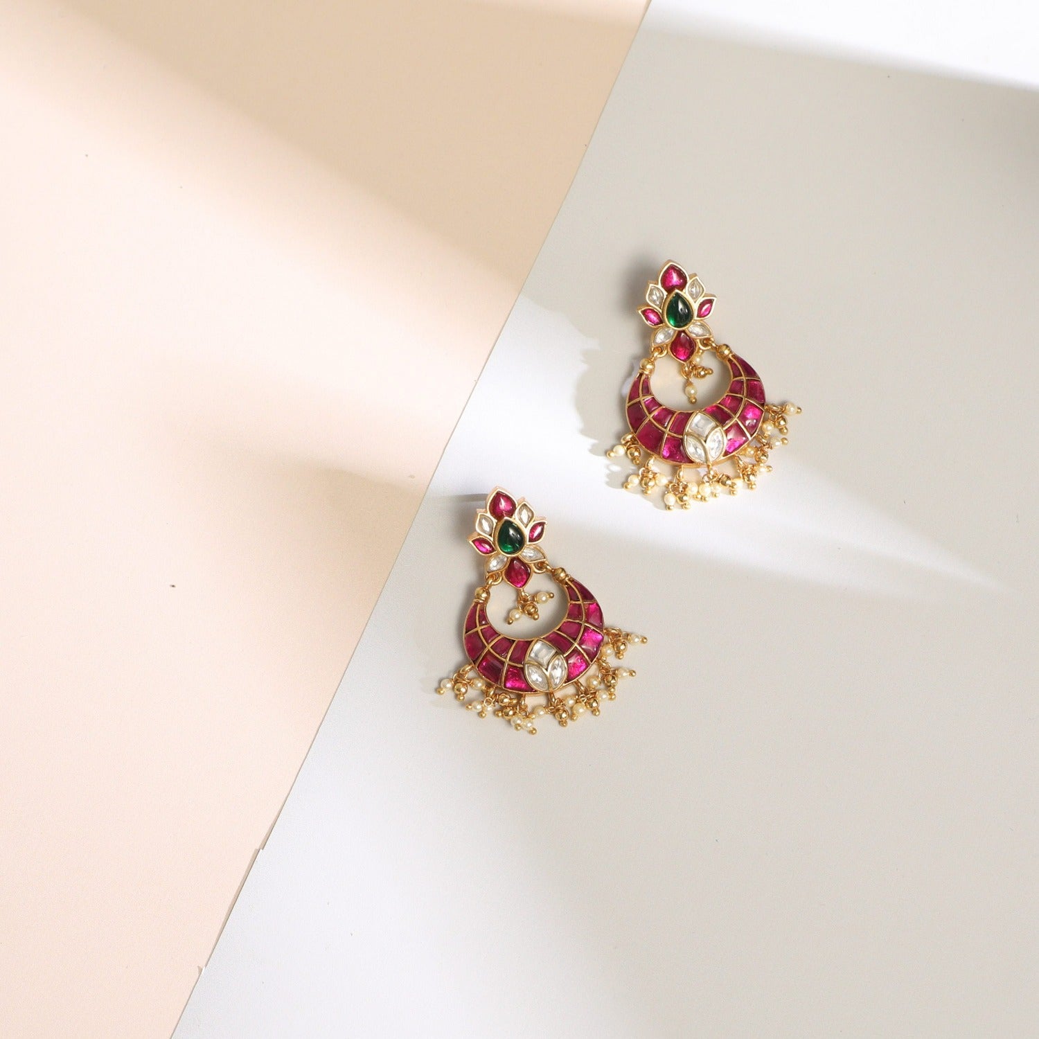 Jui Kempu Jadau Silver Chandbali Earrings