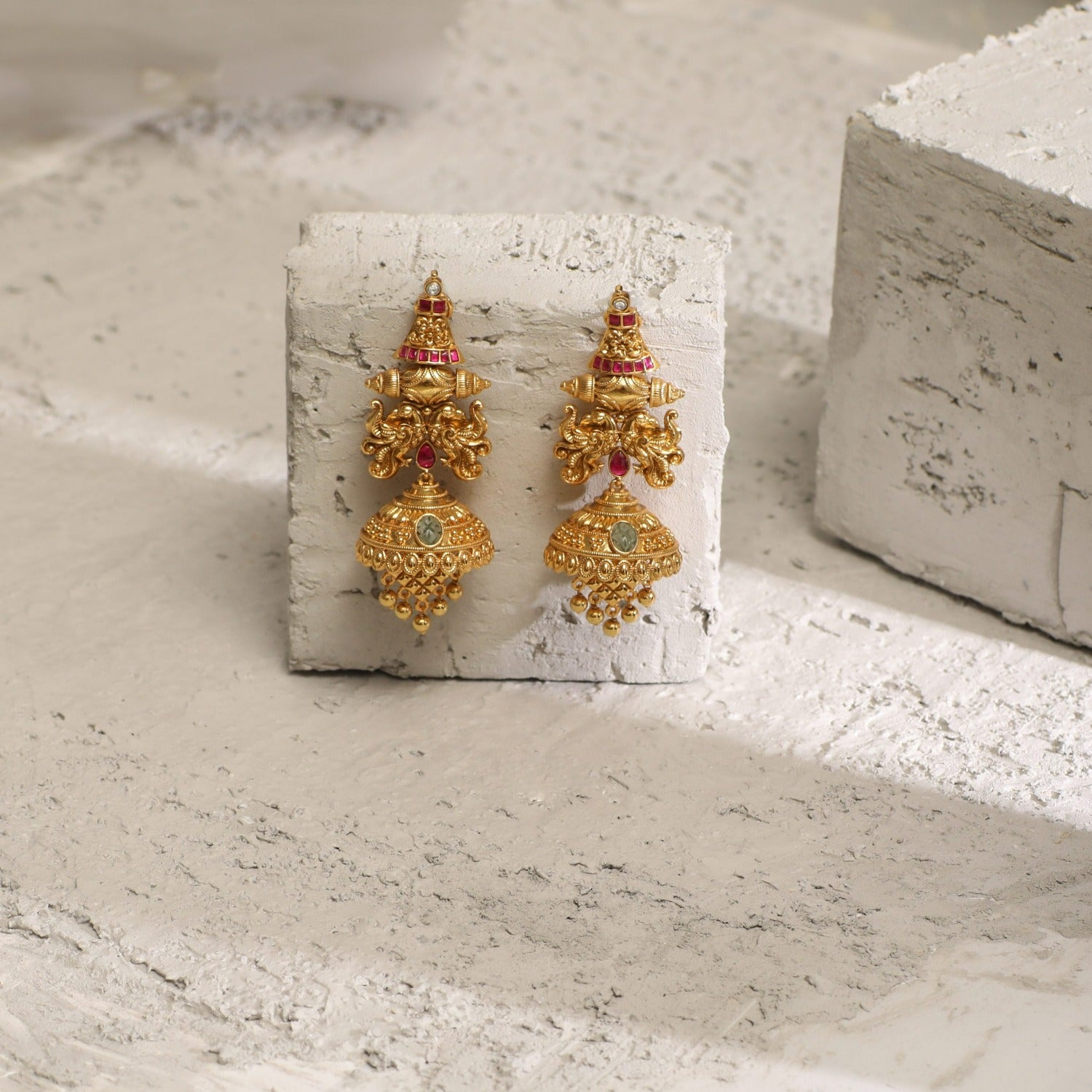 Keeka Kempu Jadau Silver Jhumka Earrings