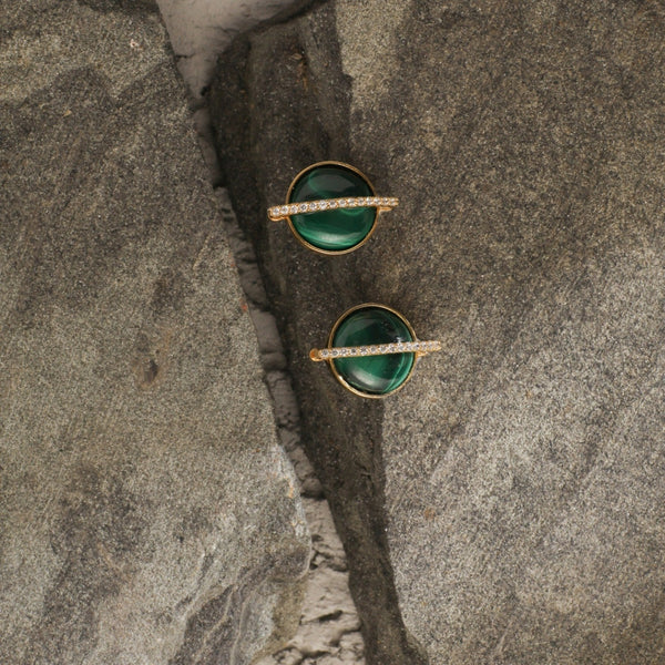Malachite Eye Silver Stud Earrings