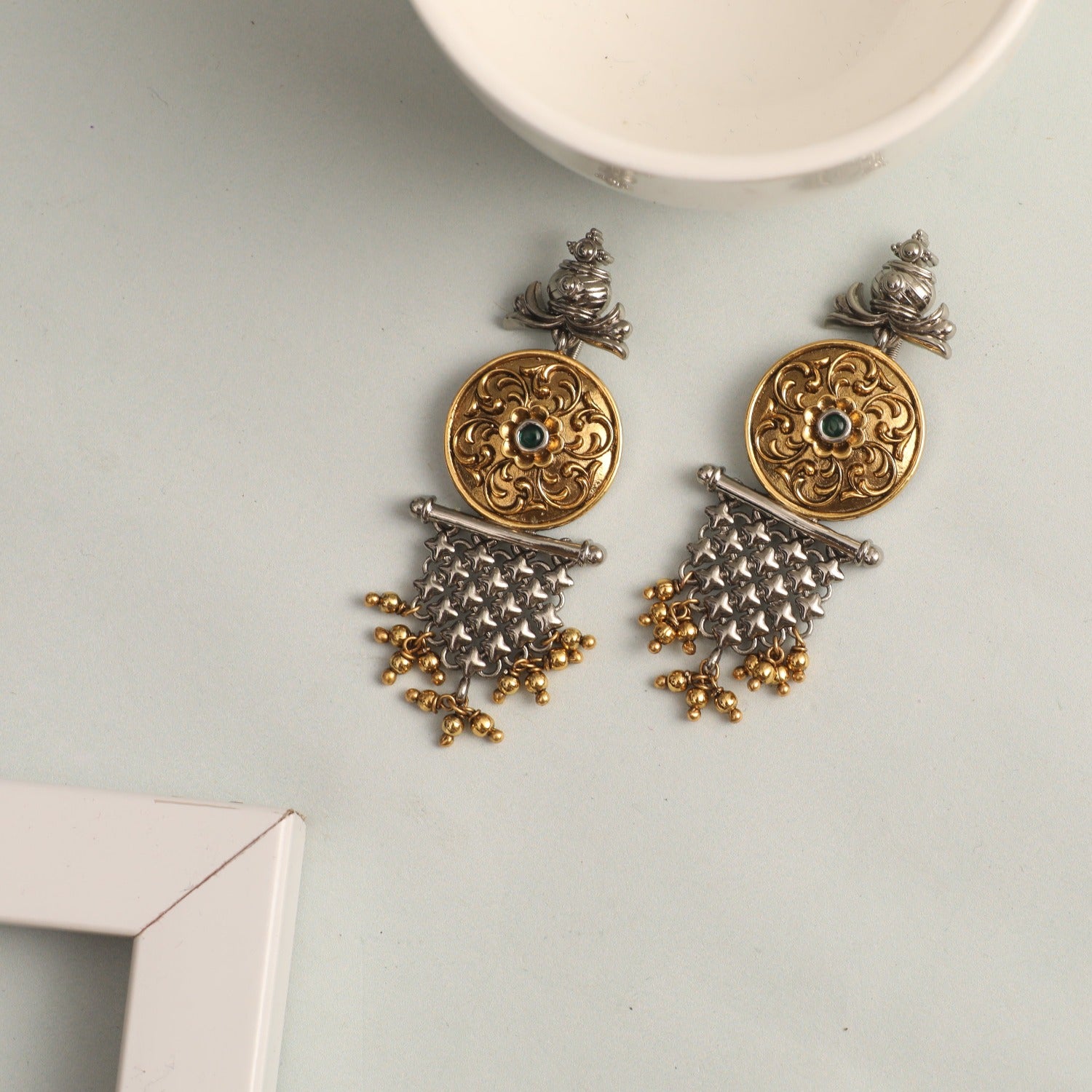 Shine Statement Oxidized Silver Drop Earrings