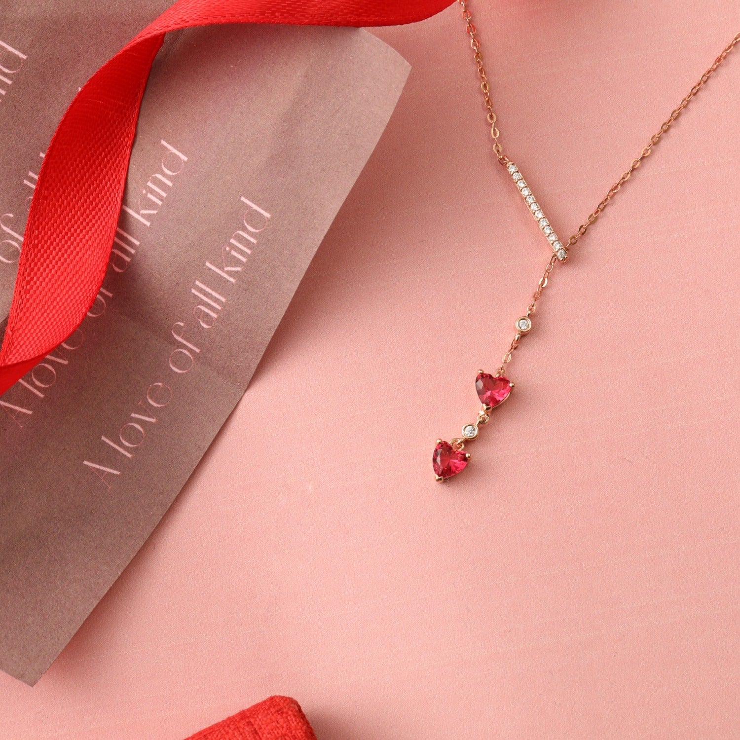 Heart CZ Charms Drop  Silver Necklace