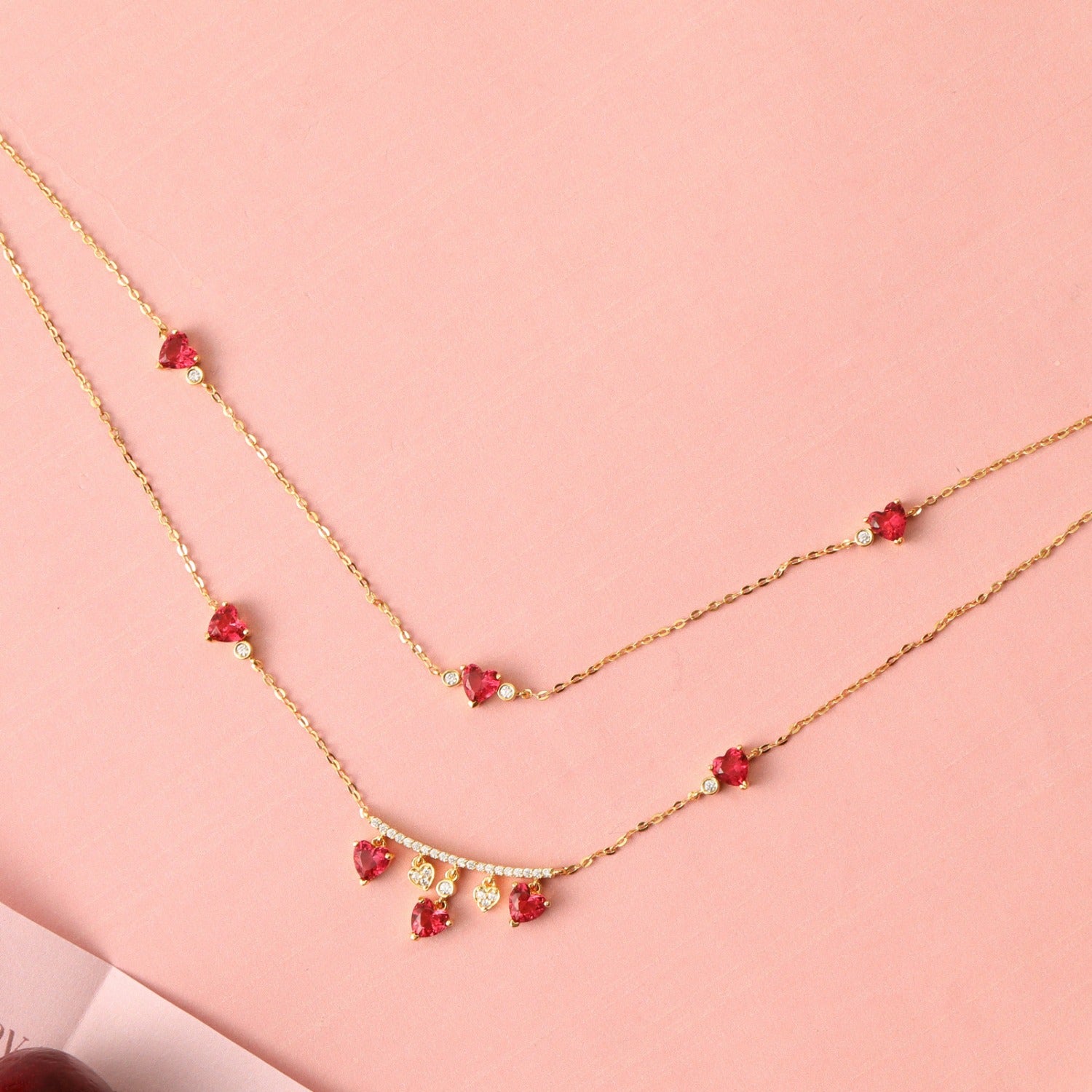 Love CZ Two Layer Charms Silver Necklace