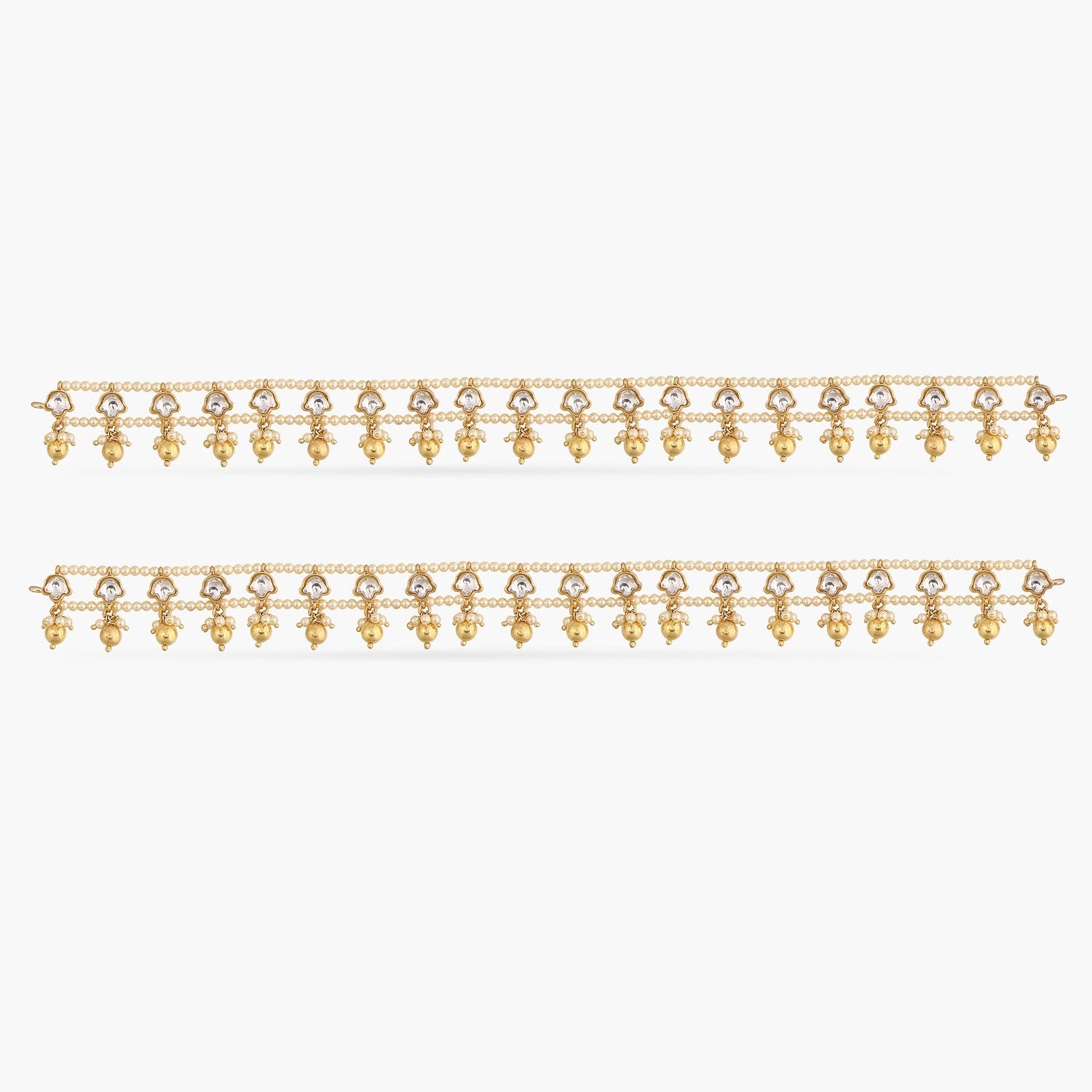 Liya Jadau Pearl Silver Anklets