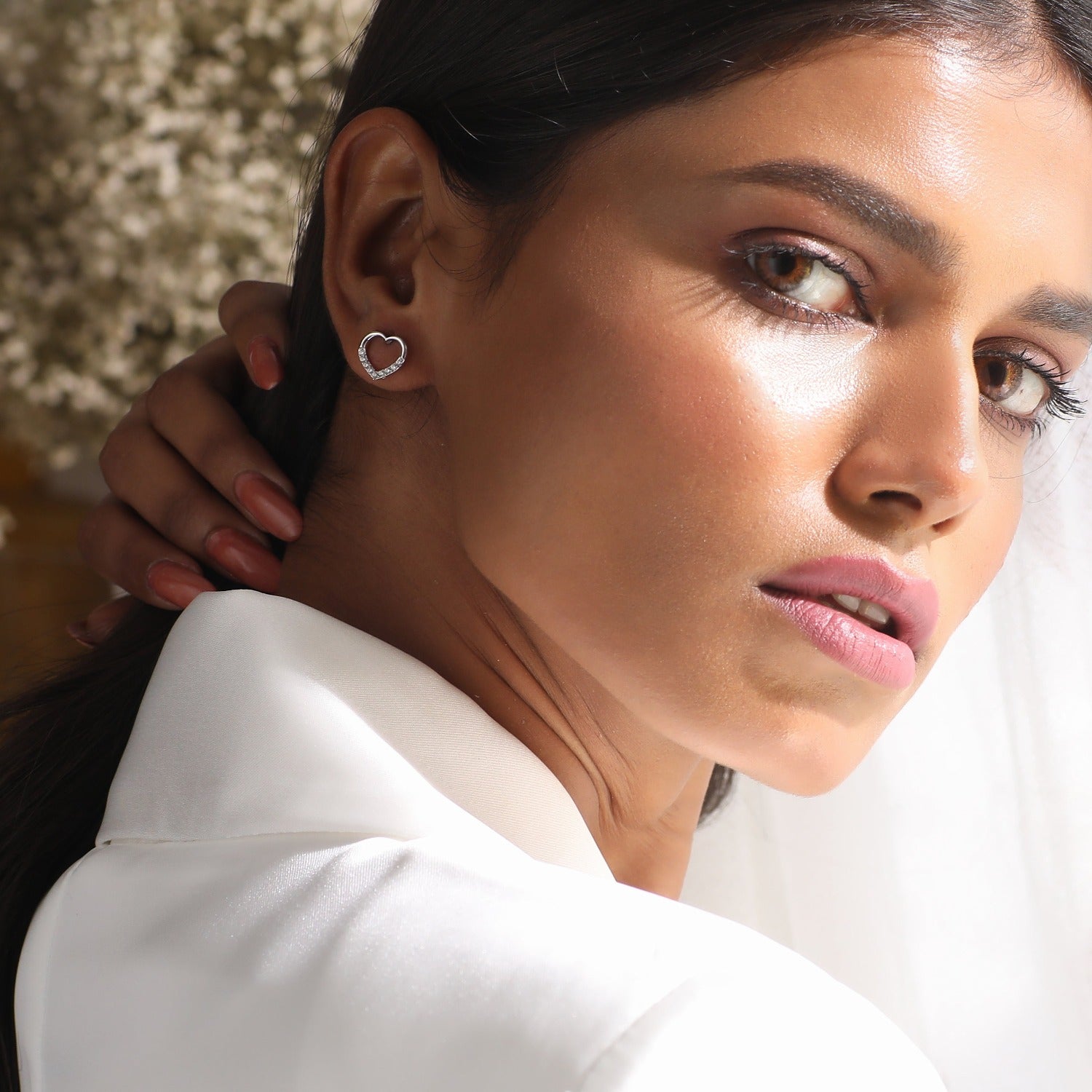 Heart Silver CZ Studs