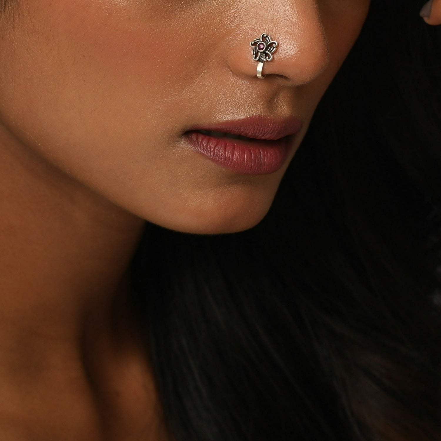 Urja Floral Tribal Silver Nosepin