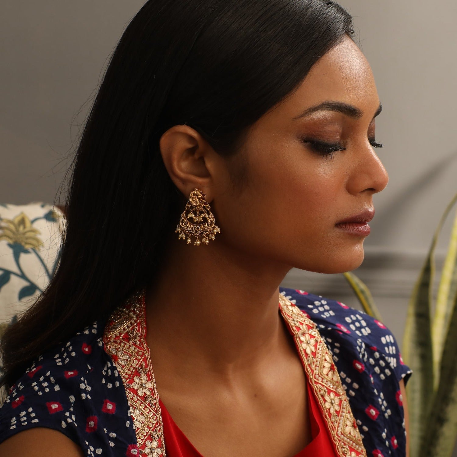 Triguna Kempu Nakshi Chandbali Earrings