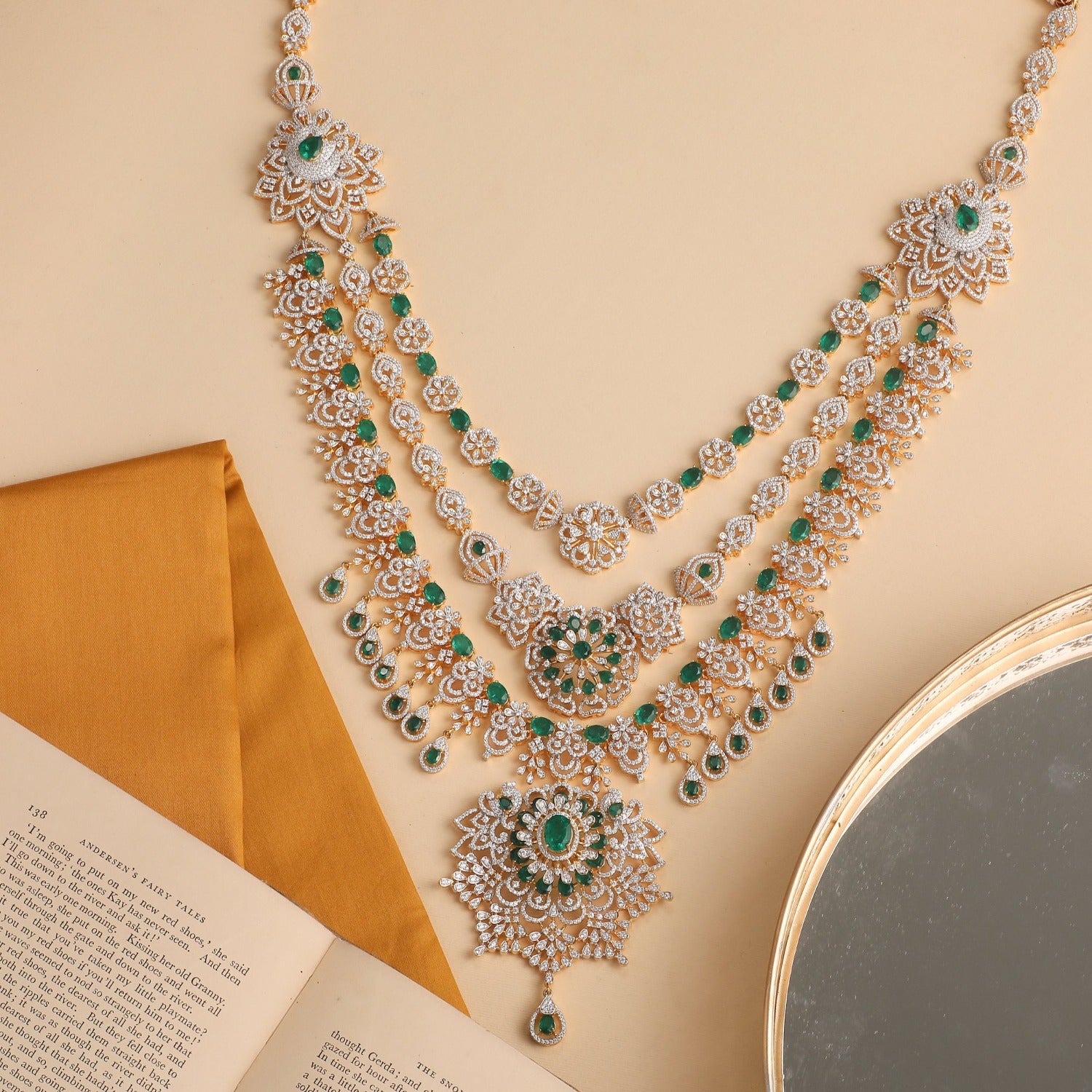 Vajrama Grand Layered Silver Long Necklace