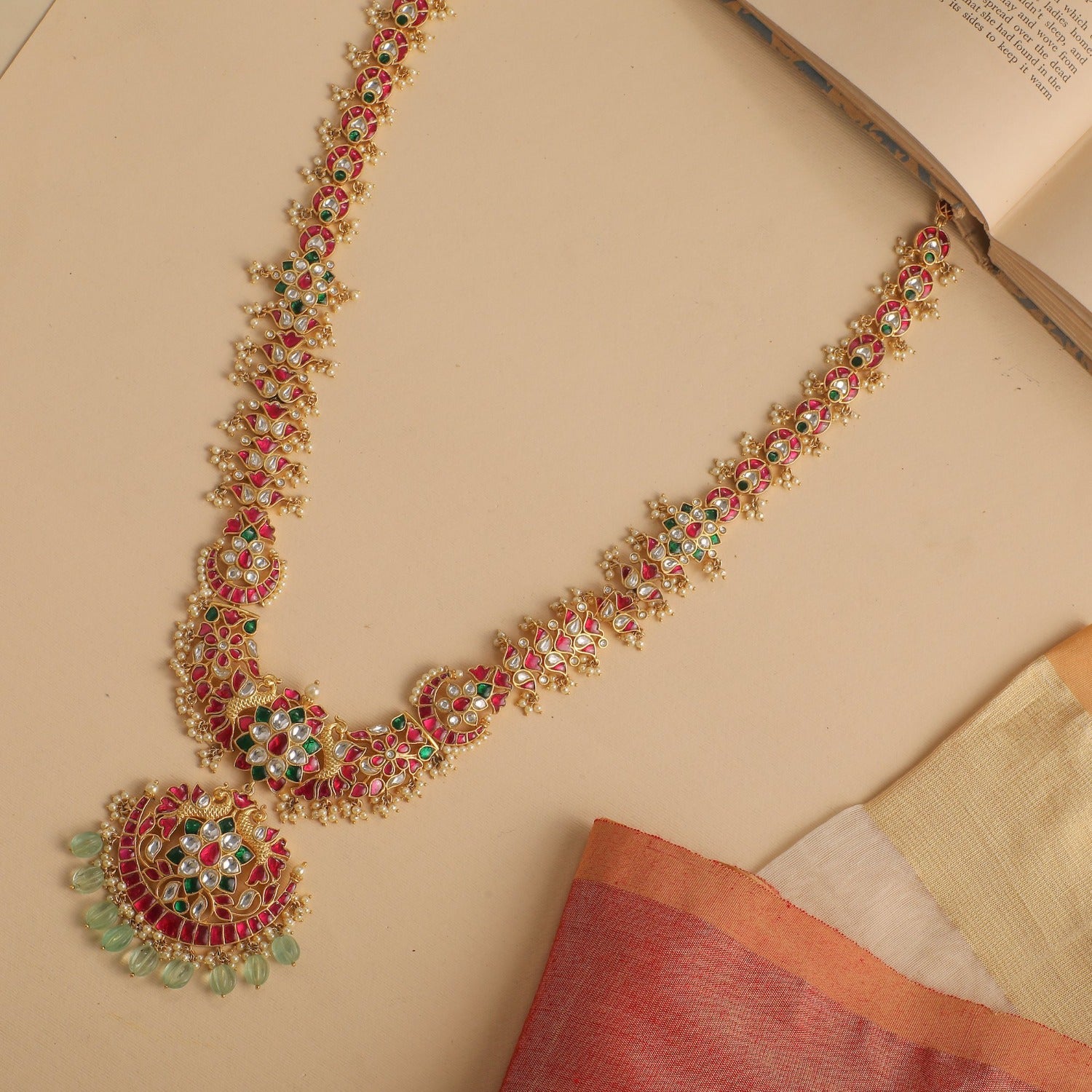 Shambhavi Kempu Jadau Silver Long Necklace