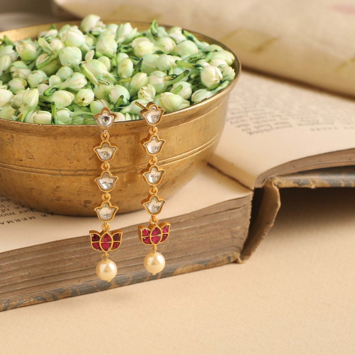 Mrinala Gold Plated Silver Drop Earrings
