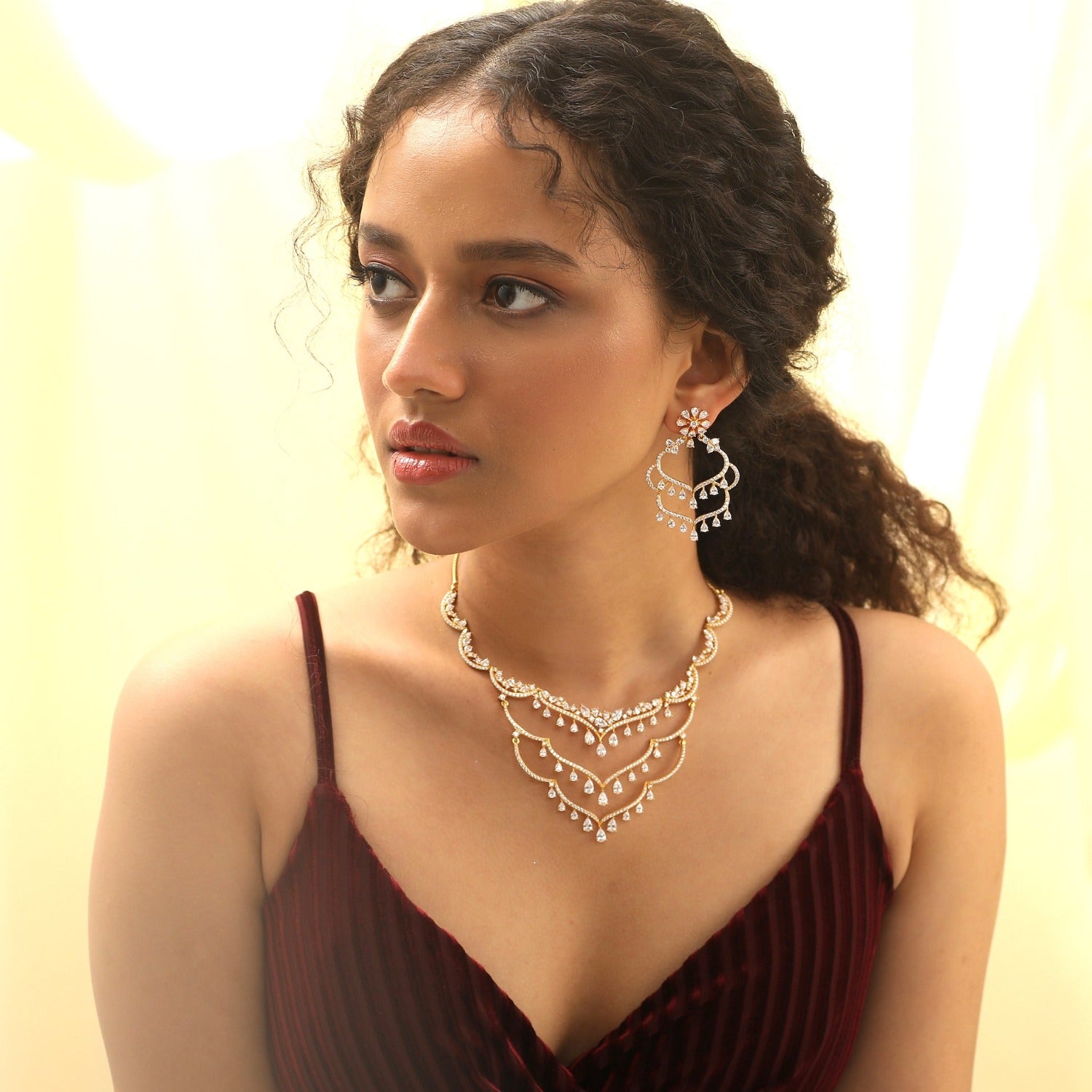 Nipuna CZ Statement Silver Necklace Set