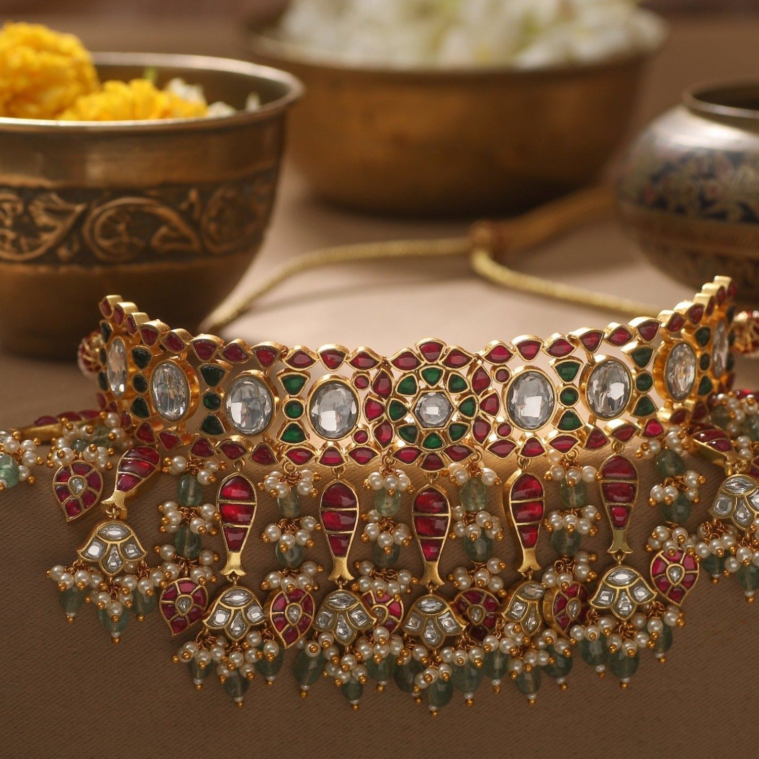 Madhvi Kempu Jadau Silver Necklace