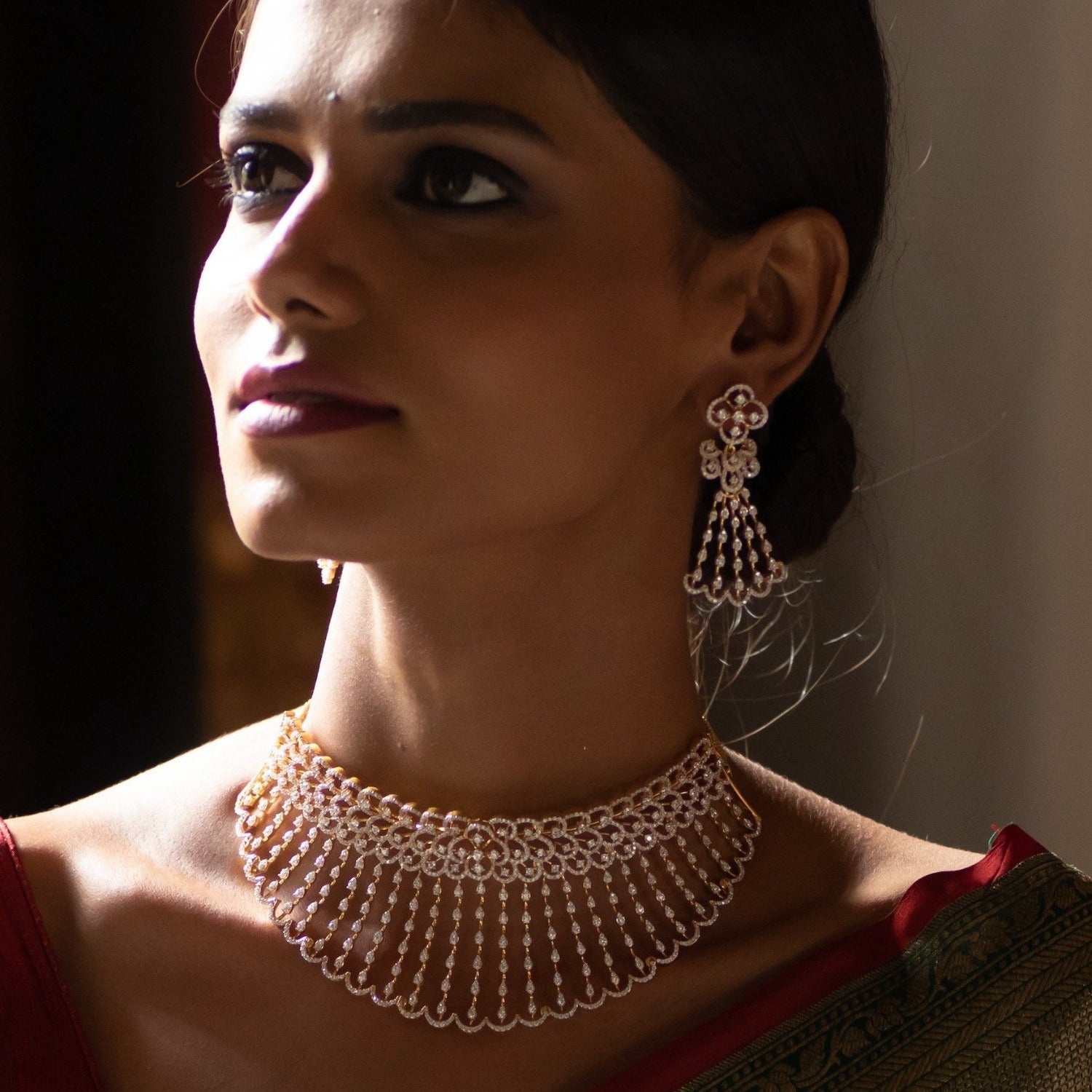 Punya American Diamond Silver Choker Set