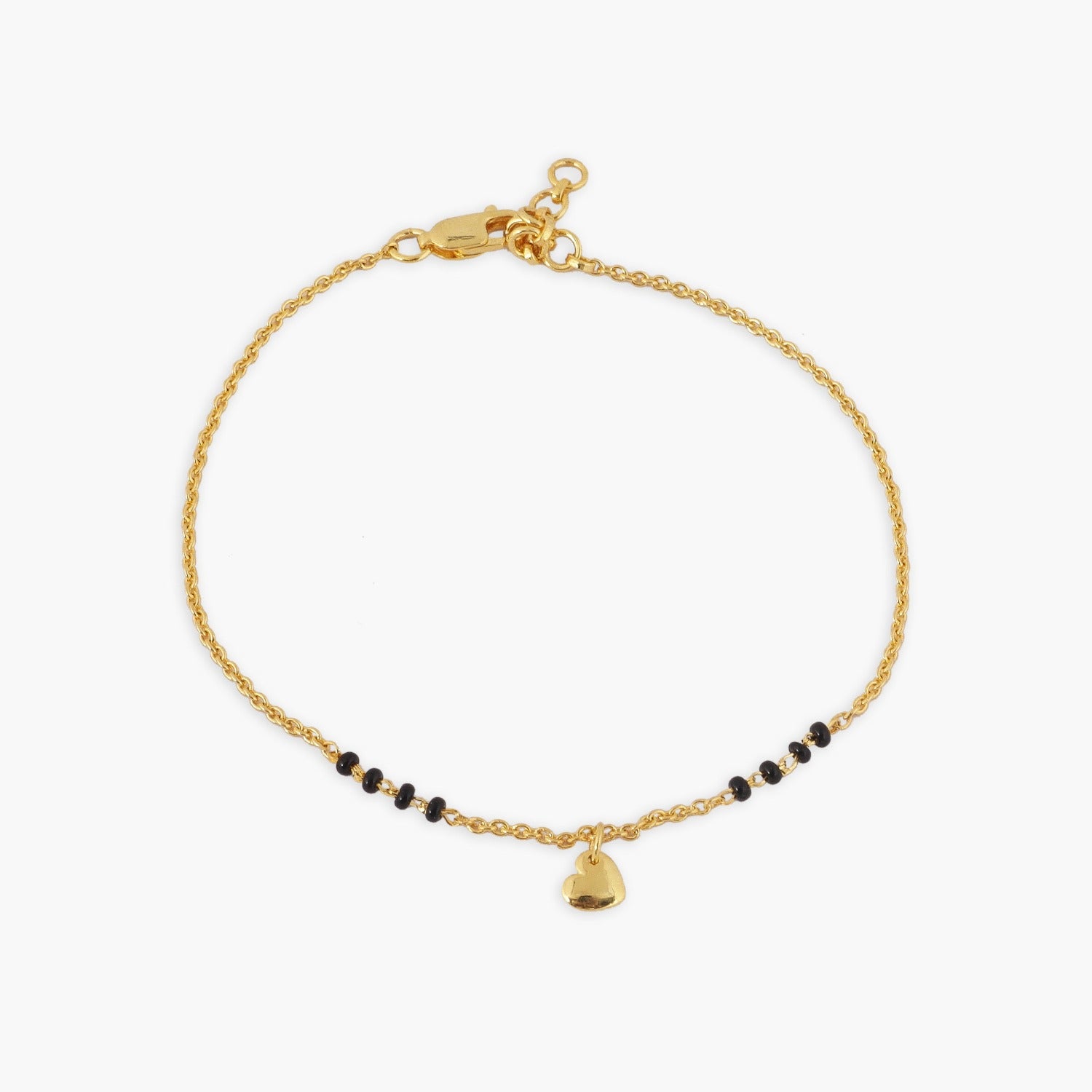 Elegant Heart Silver Black Bead Bracelet