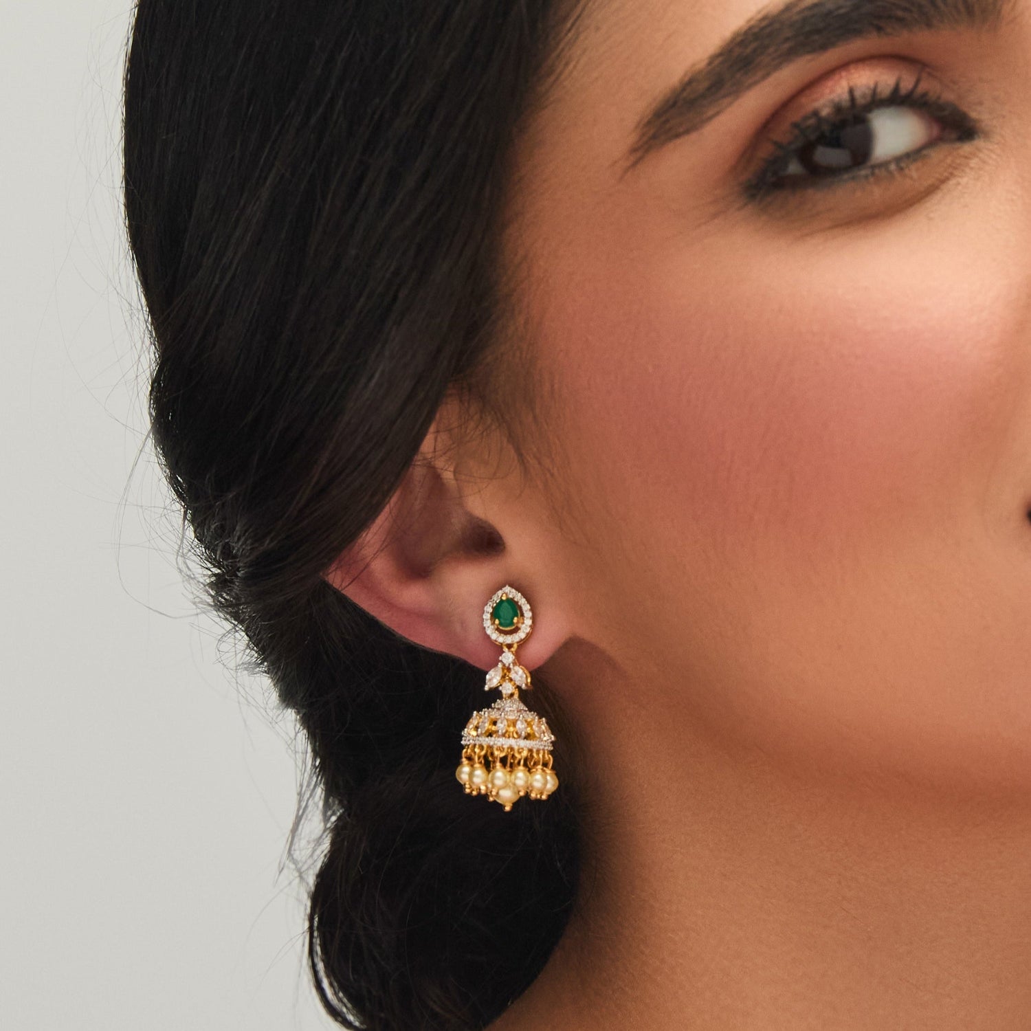 Classic CZ Silver Jhumka Earrings