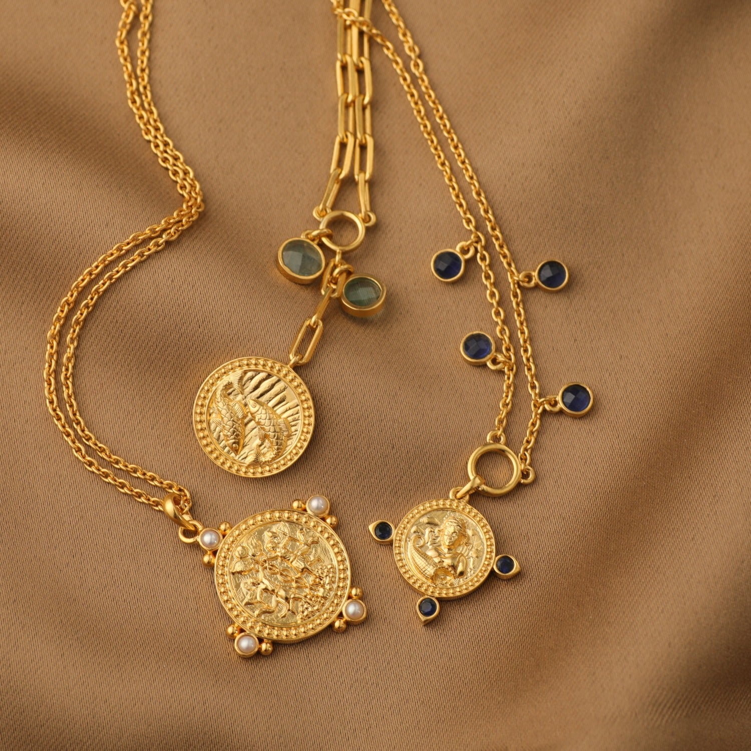 Blue Virgo Zodiac Coin Gold Plated Silver Necklace