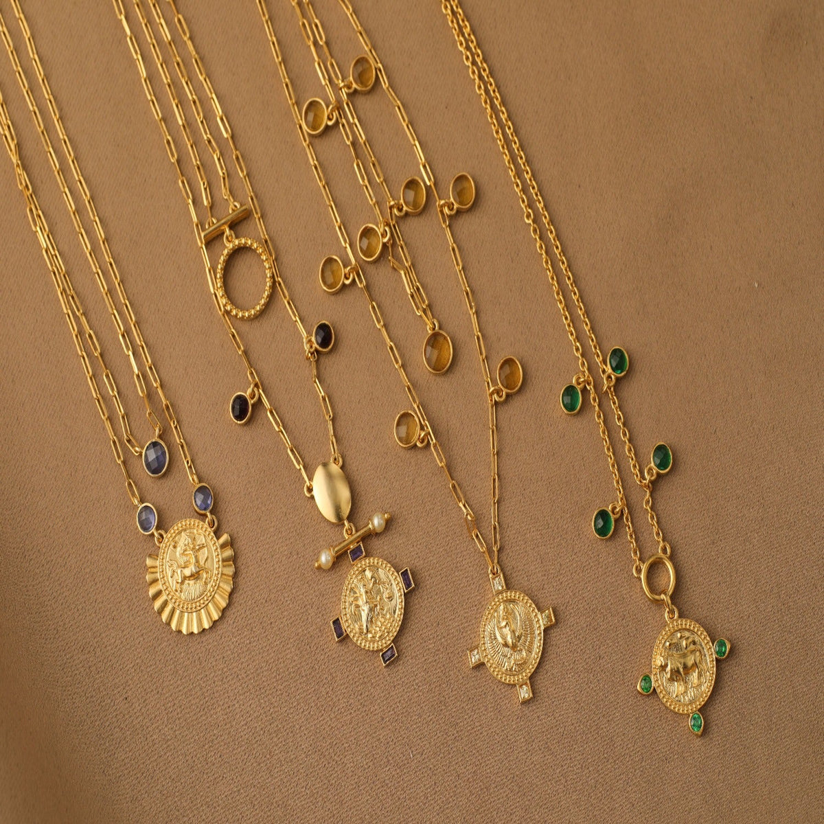 Necklaces Emerald Taurus Zodiac Coin Gold Plated Silver Necklace
