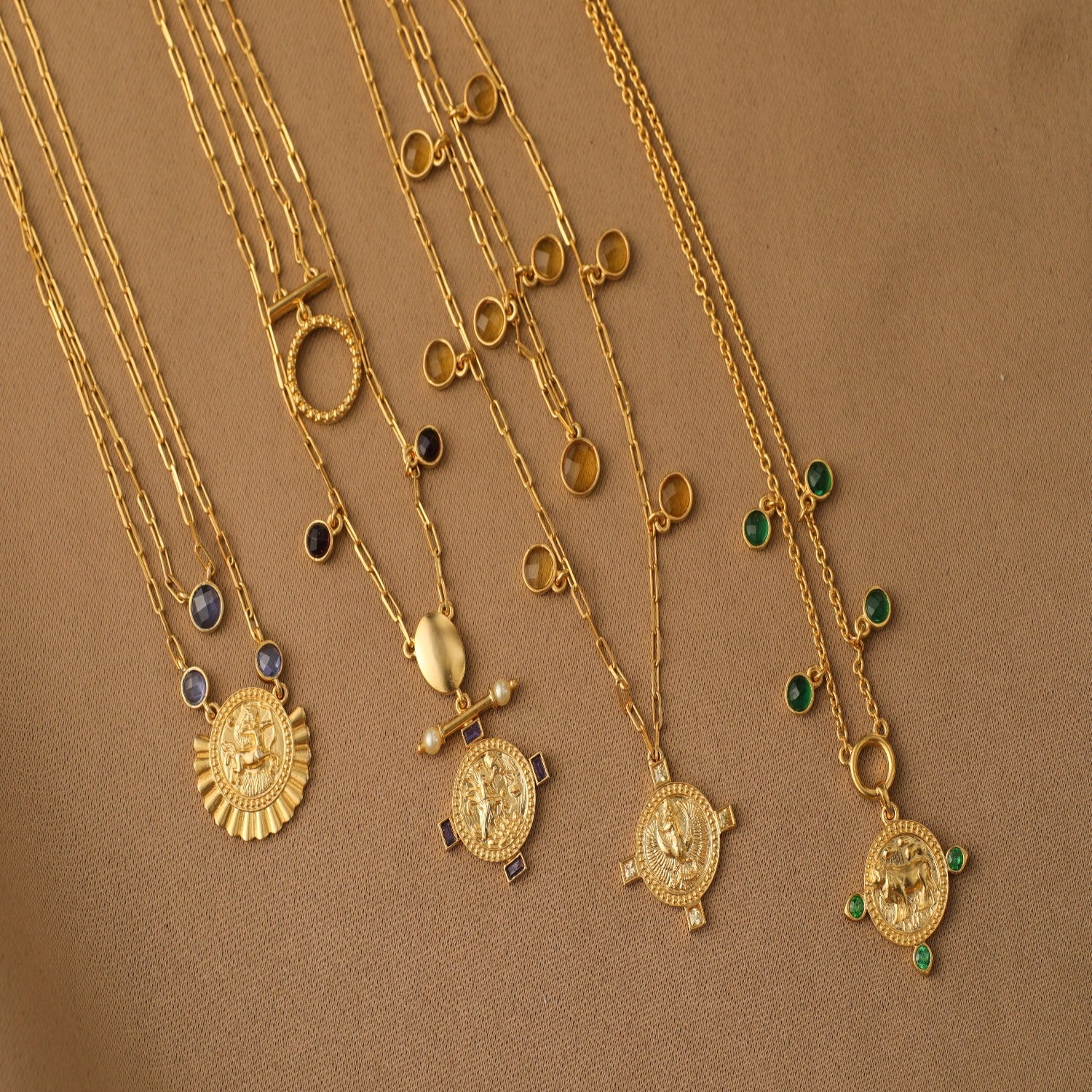 Necklaces Emerald Taurus Zodiac Coin Gold Plated Silver Necklace