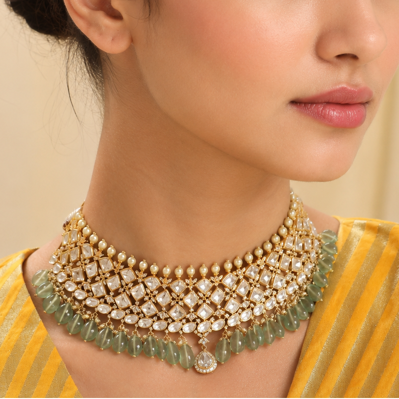 Parvati Moissanite CZ Silver Choker