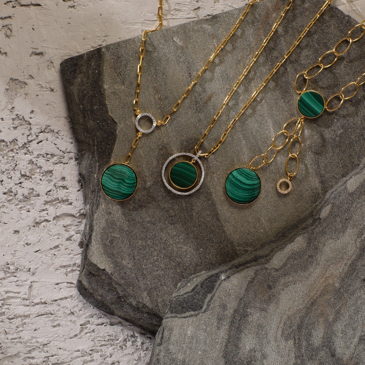 Malachite Statement Round Charm Silver Necklace