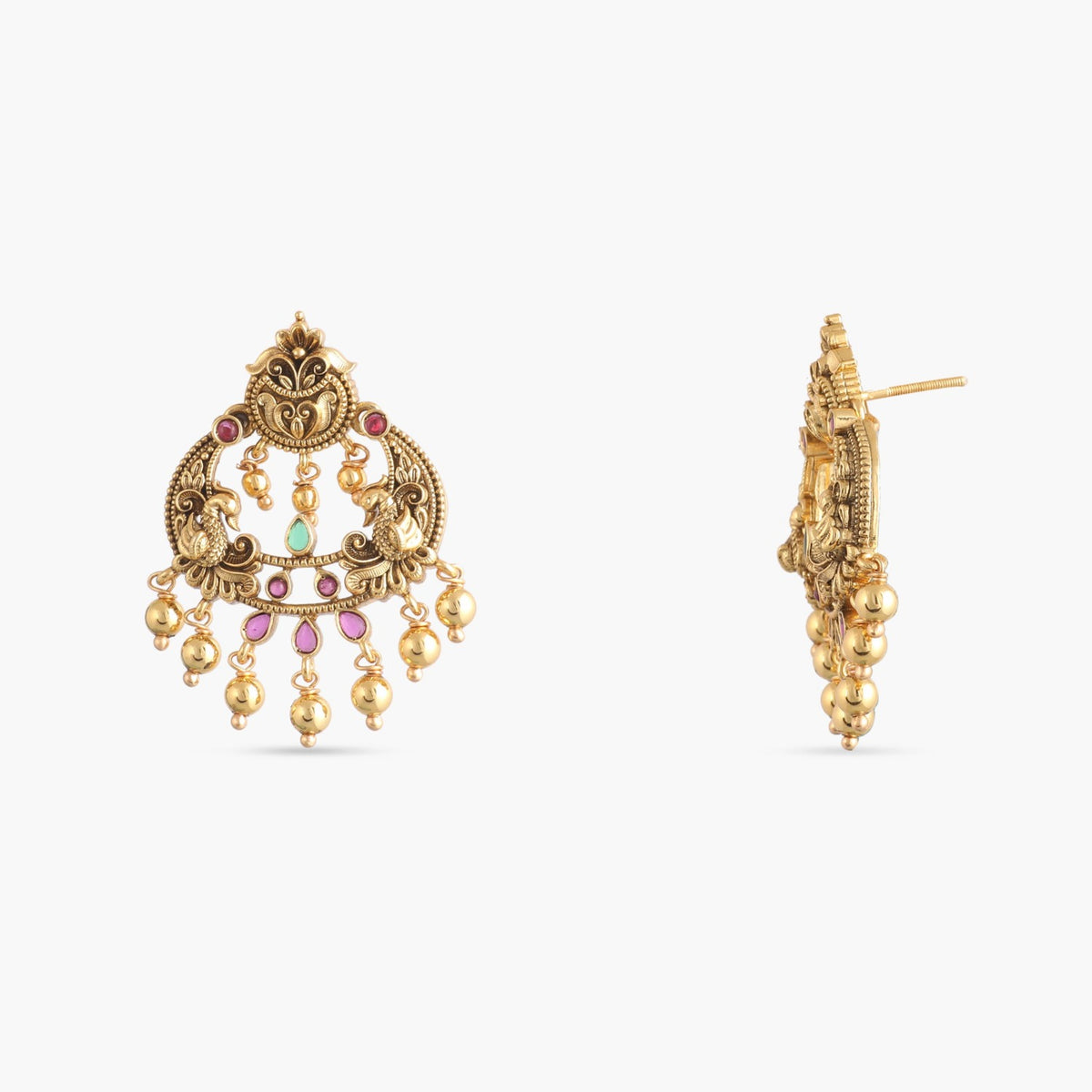 Bhagya Temple Silver Chandbali Earrings